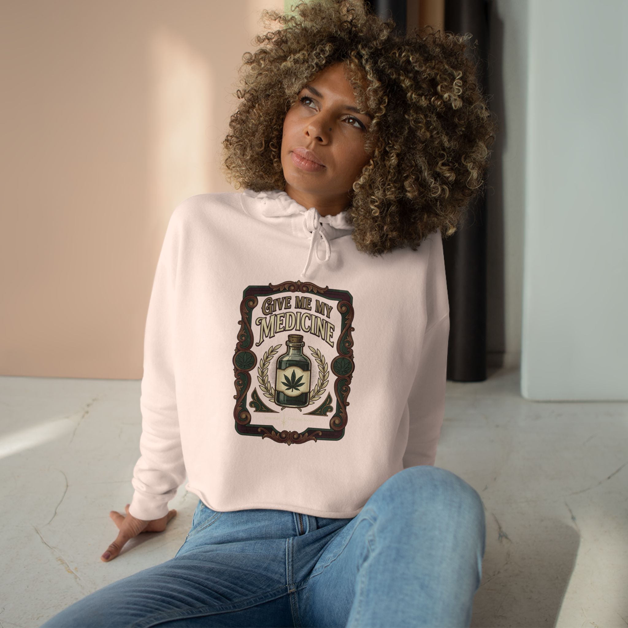 Give Me My Medicine™ Women's Crop Hoodie – Pale Pink, view 3