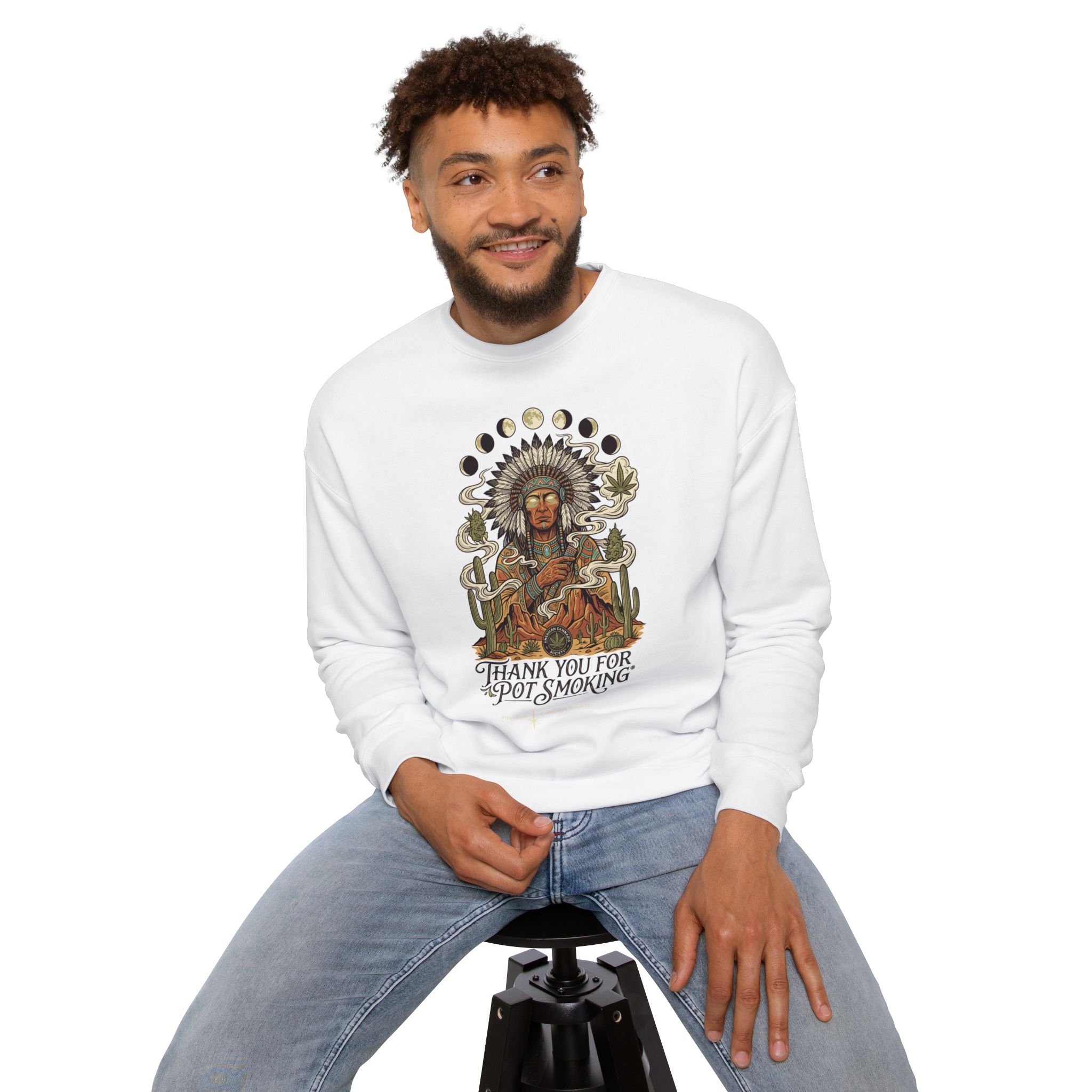 Thank You For Pot Smoking® Desert Chief Drop Shoulder Sweatshirt – White – view 8
