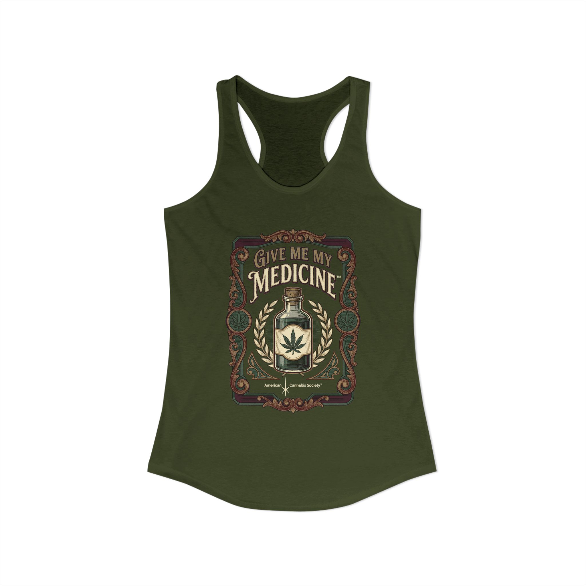 Give Me My Medicine™ Women's Racerback Tank – Solid Military Green – view 2