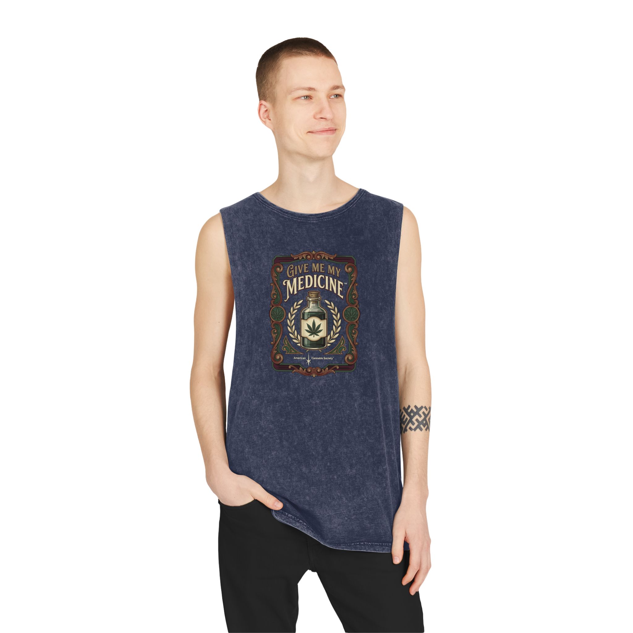 Give Me My Medicine™ Unisex Stonewash Tank Top – Blue Stone – view 3