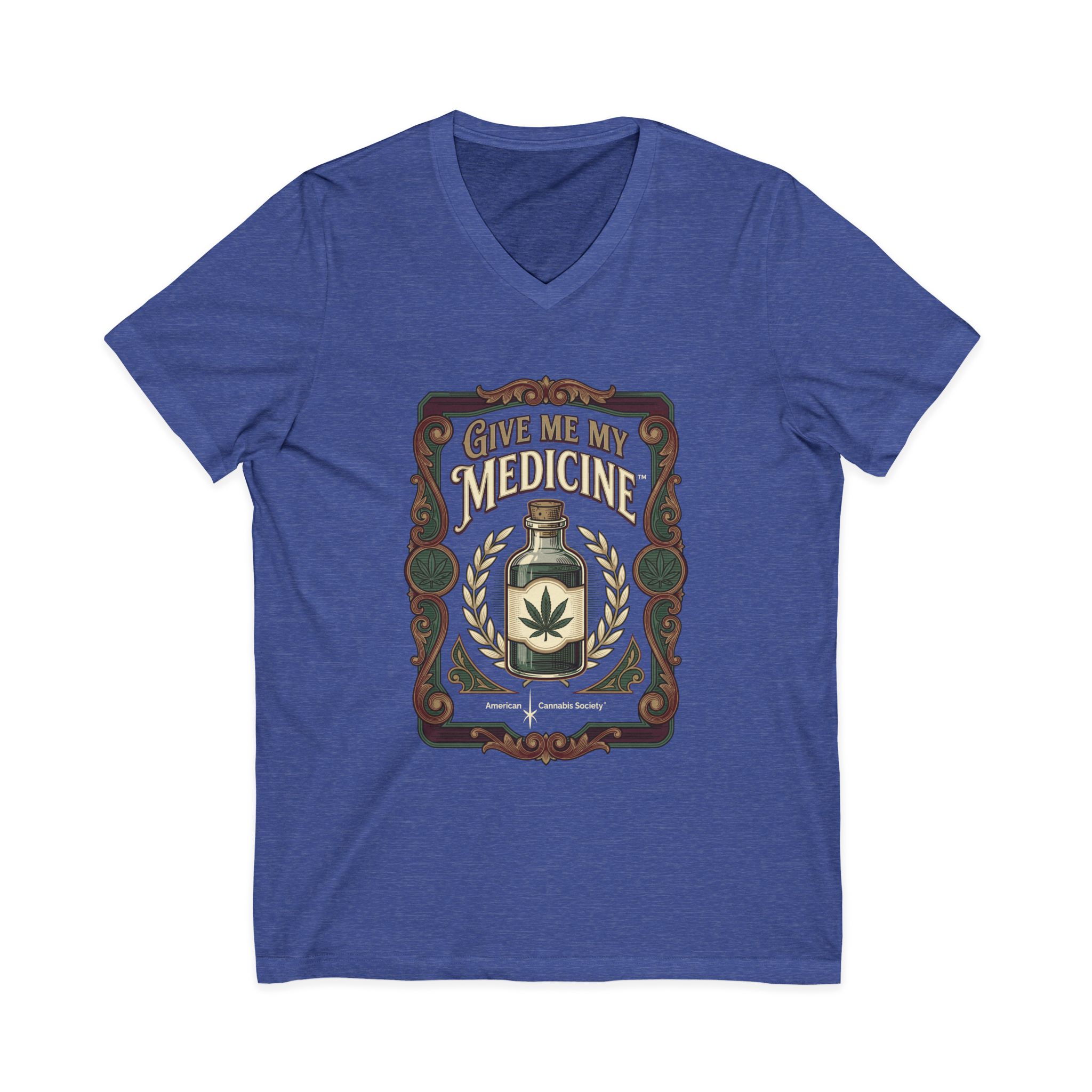 Give Me My Medicine™ Unisex Jersey V-Neck Tee – Heather True Royal