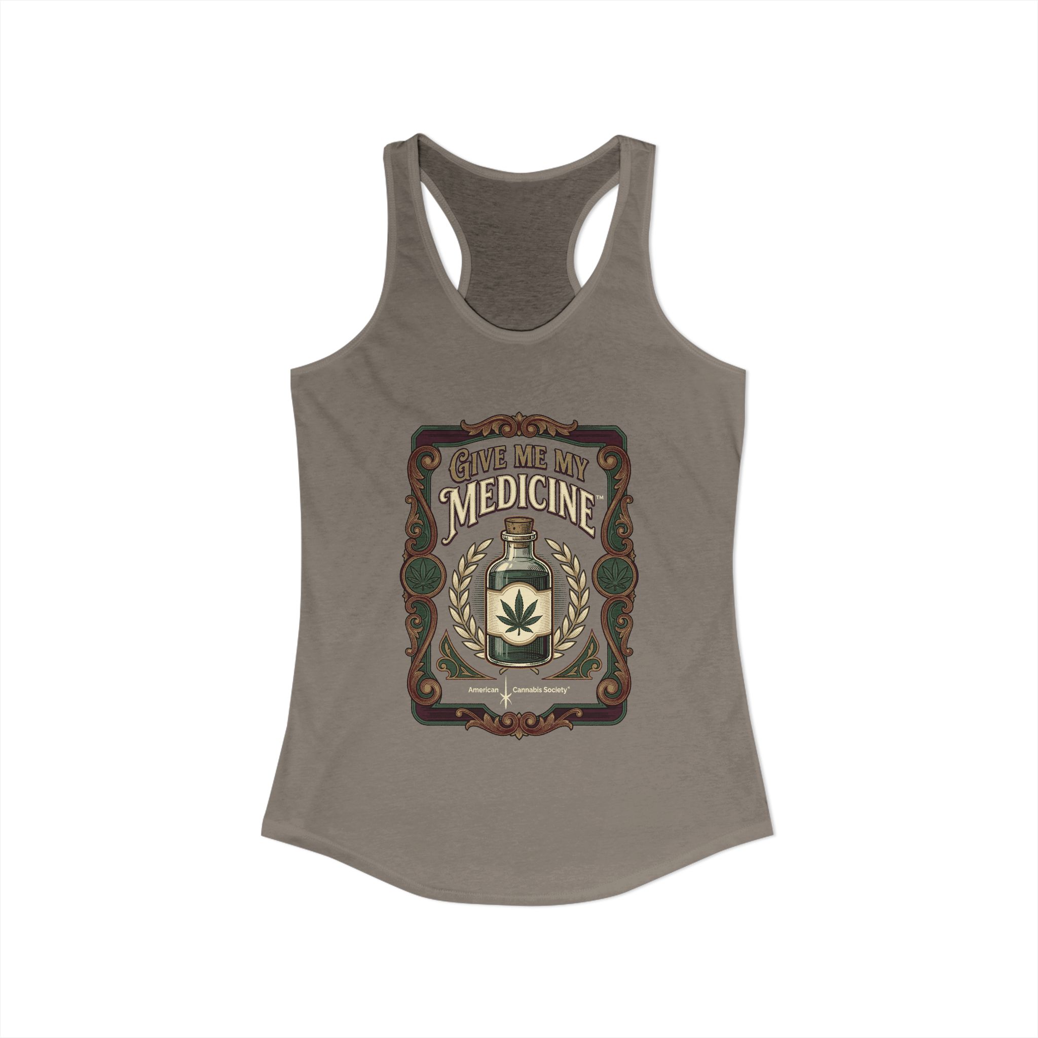 Give Me My Medicine™ Women's Racerback Tank – Solid Warm Gray – view 2