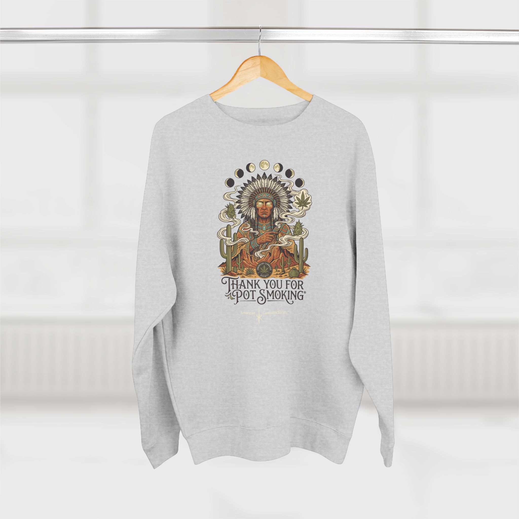 Thank You For Pot Smoking® Desert Chief Unisex Fleece Crewneck – Heather Grey – view 4