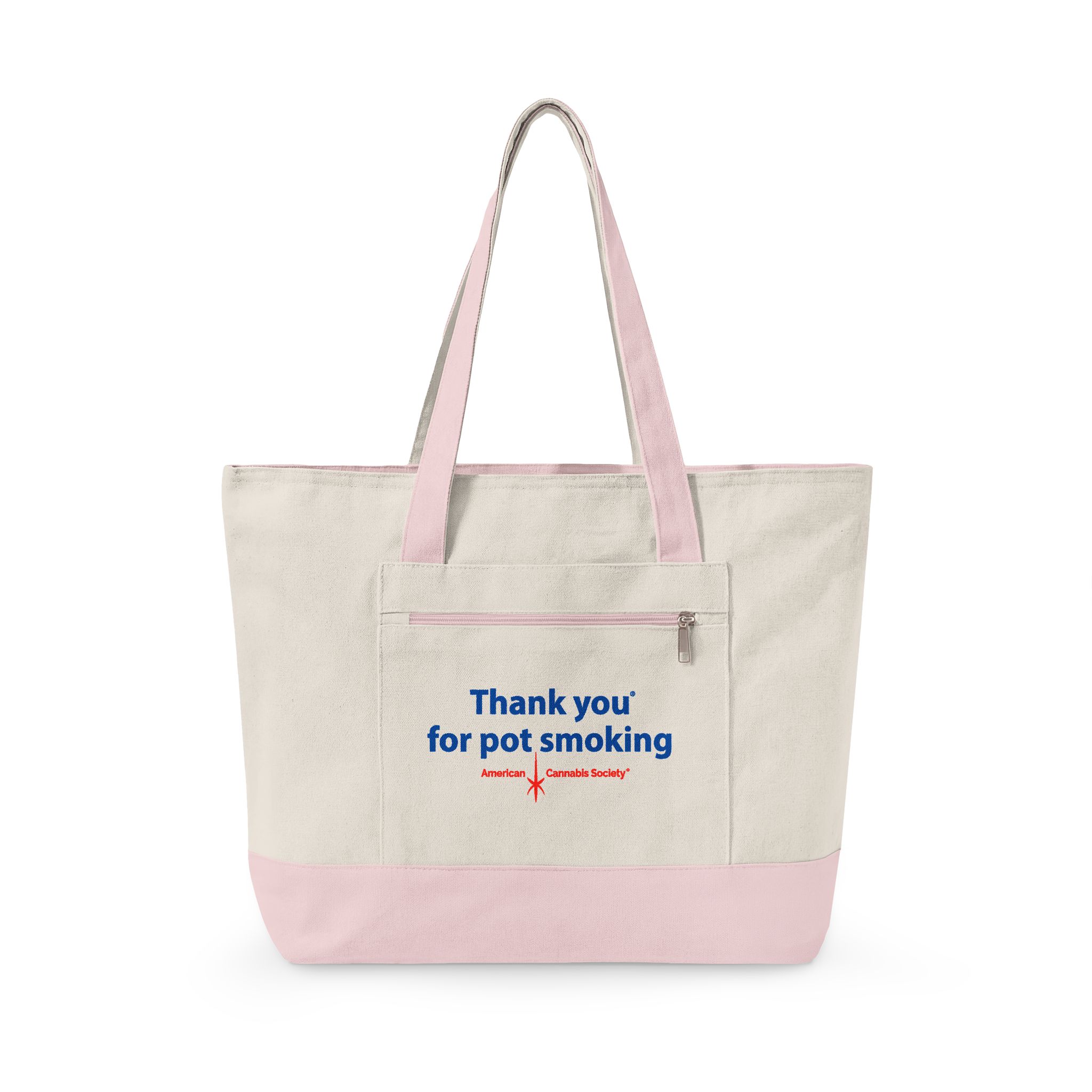 Thank You For Pot Smoking® Zippered Canvas Tote – Natural/Light Pink
