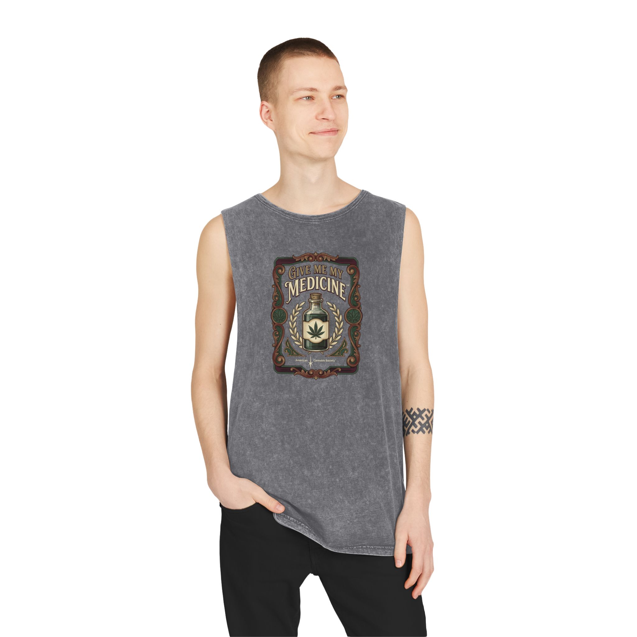 Give Me My Medicine™ Unisex Stonewash Tank Top – Ash Stone – view 3