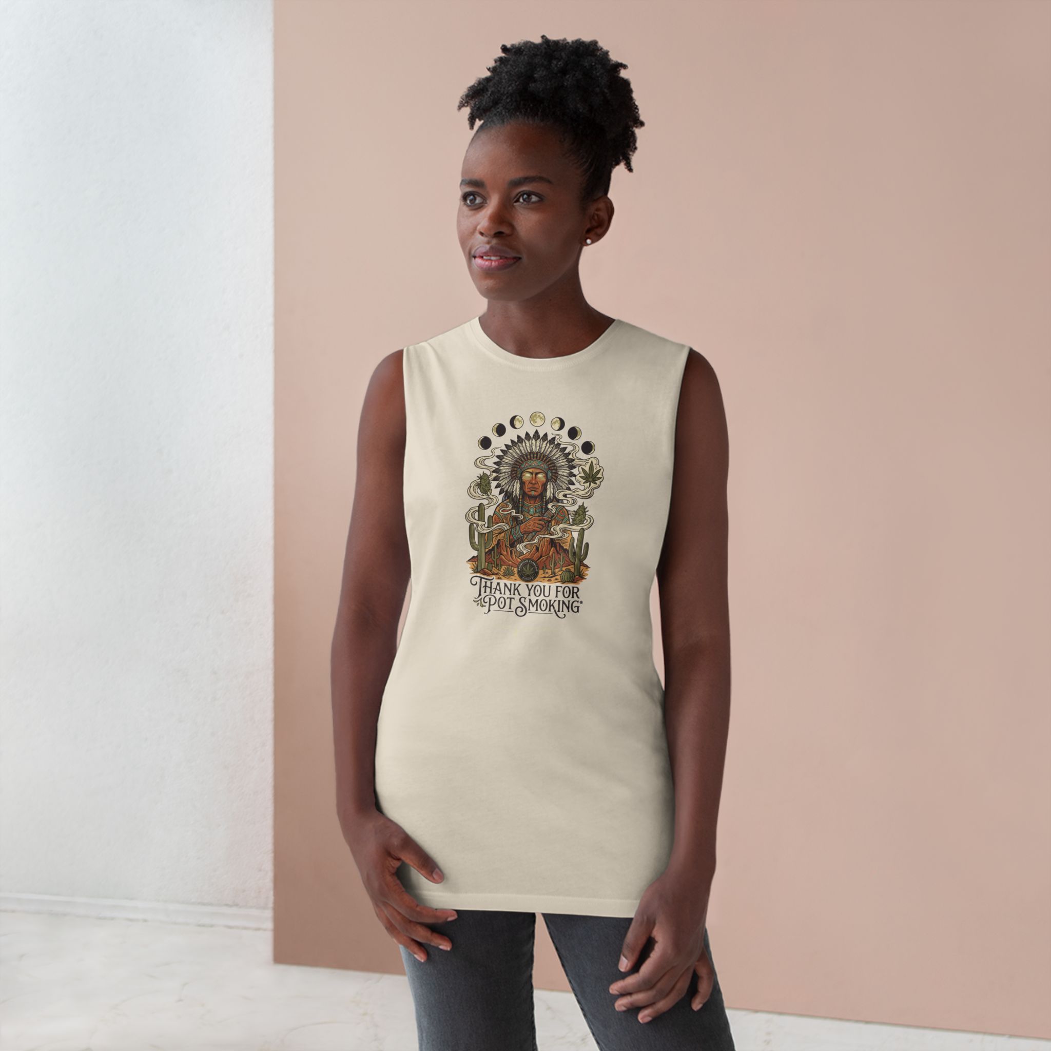 Thank You For Pot Smoking® Desert Chief Unisex Raw-Edge Tank – Ecru – view 4