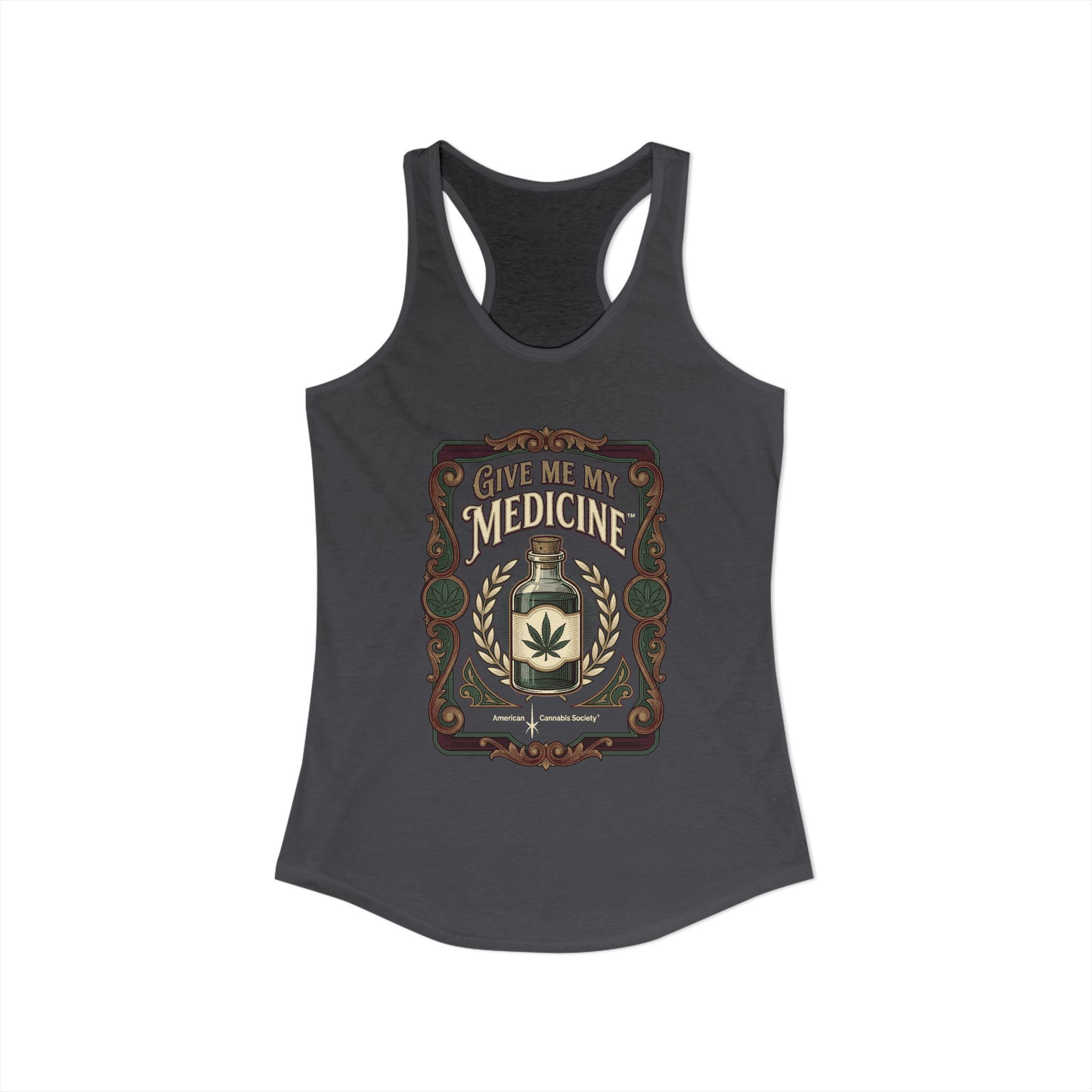 Give Me My Medicine™ Women's Racerback Tank – Solid Dark Gray – view 2
