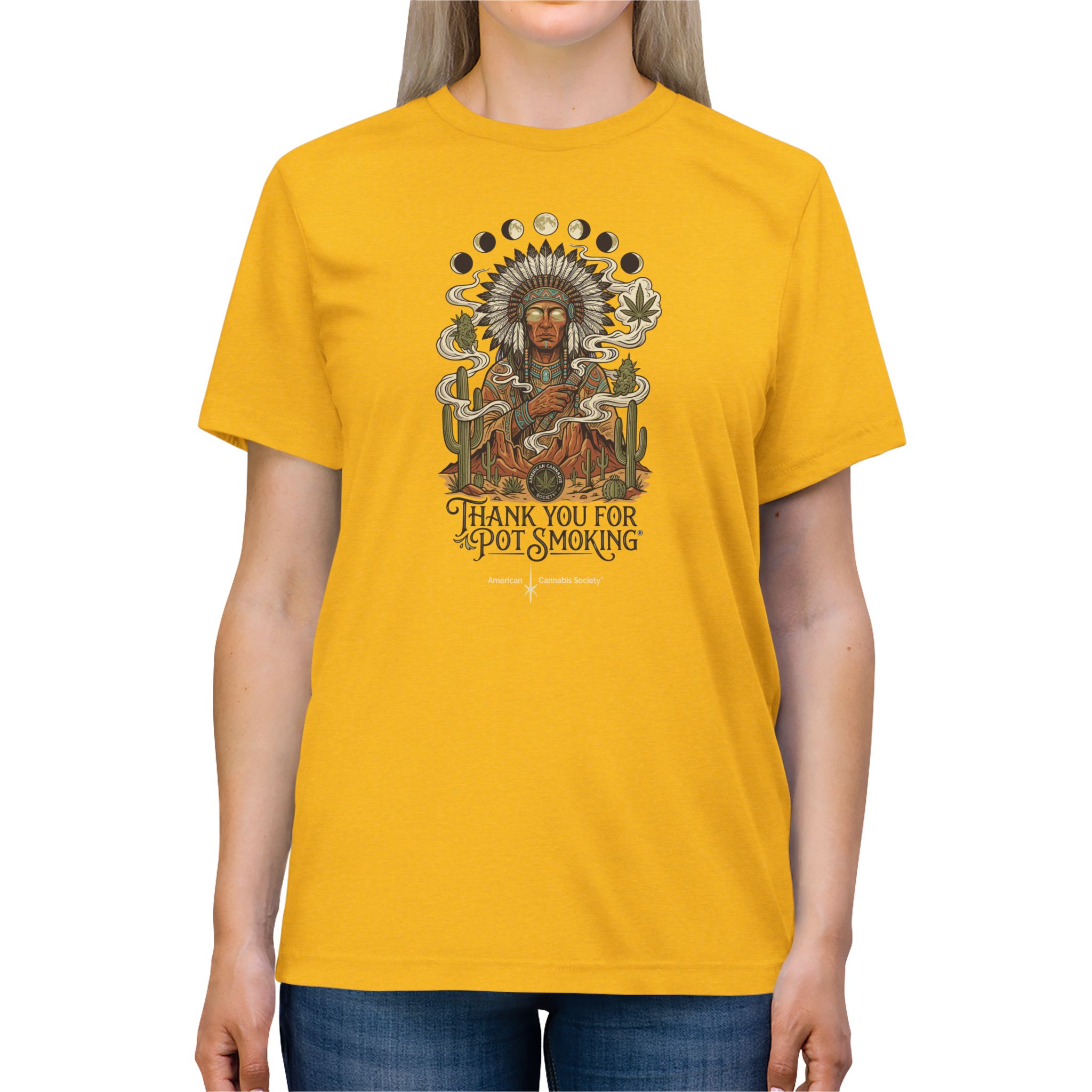 Thank You For Pot Smoking® Desert Chief Unisex Tri-Blend Tee – Yellow Gold TriBlend – view 3