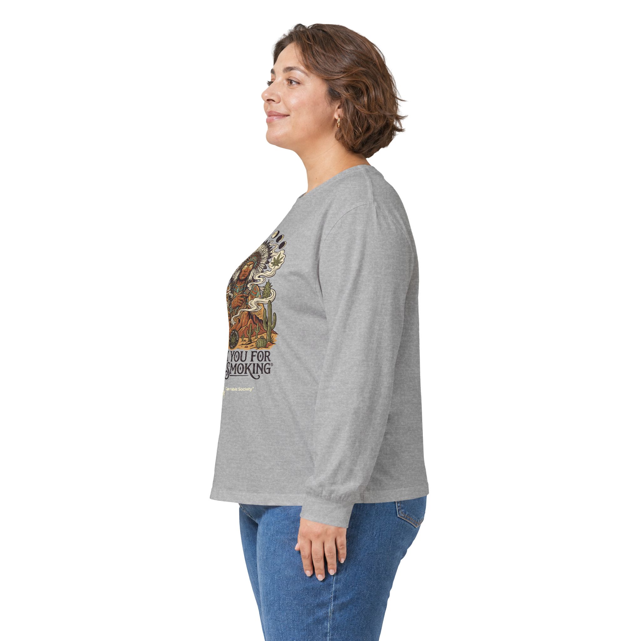 Thank You For Pot Smoking® Desert Chief Unisex Cotton Long Sleeve Tee – Sport Grey – view 4