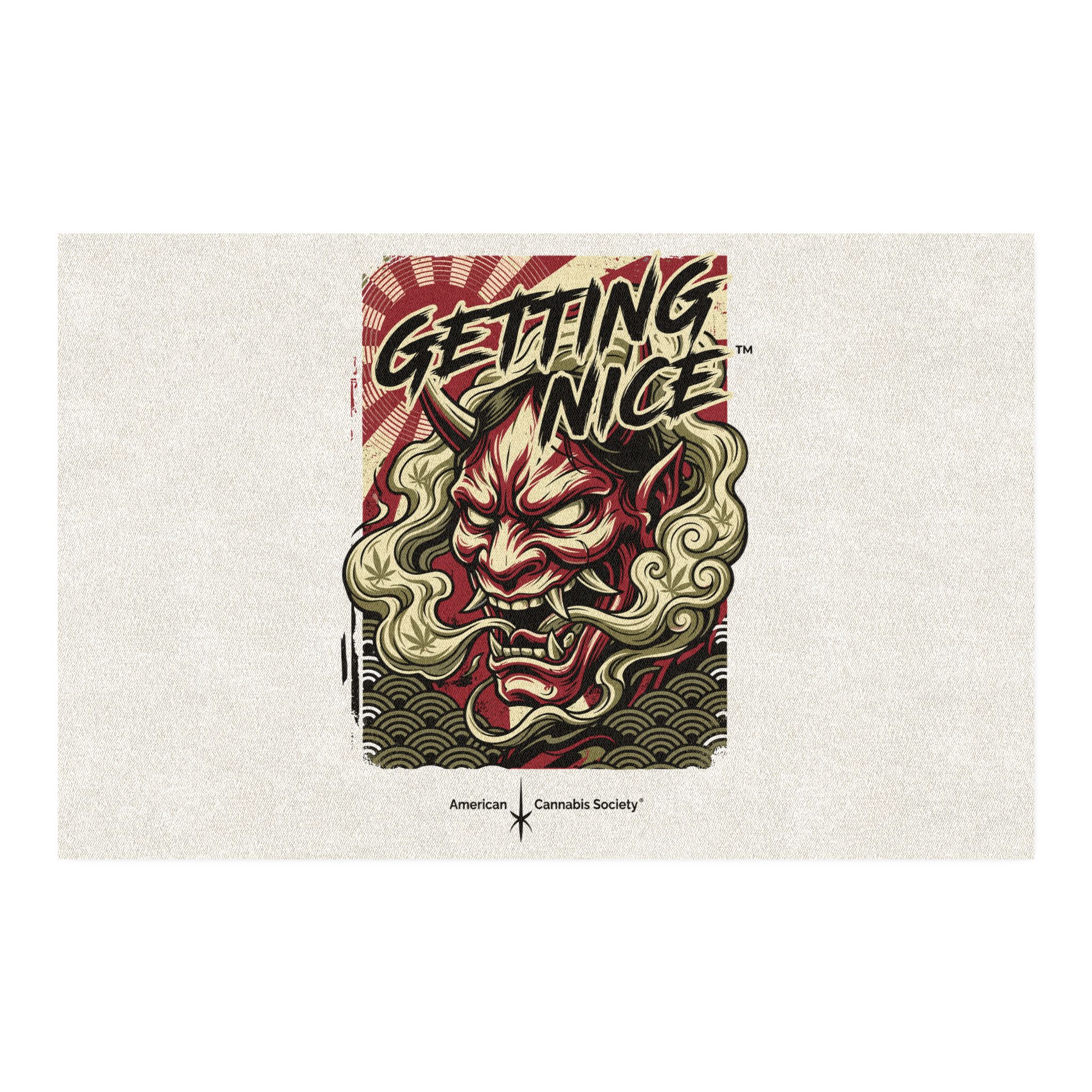 Getting Nice™ Oni Mask Rug — American Cannabis Society® Japanese Demon Mask Floor Rug - Image 2