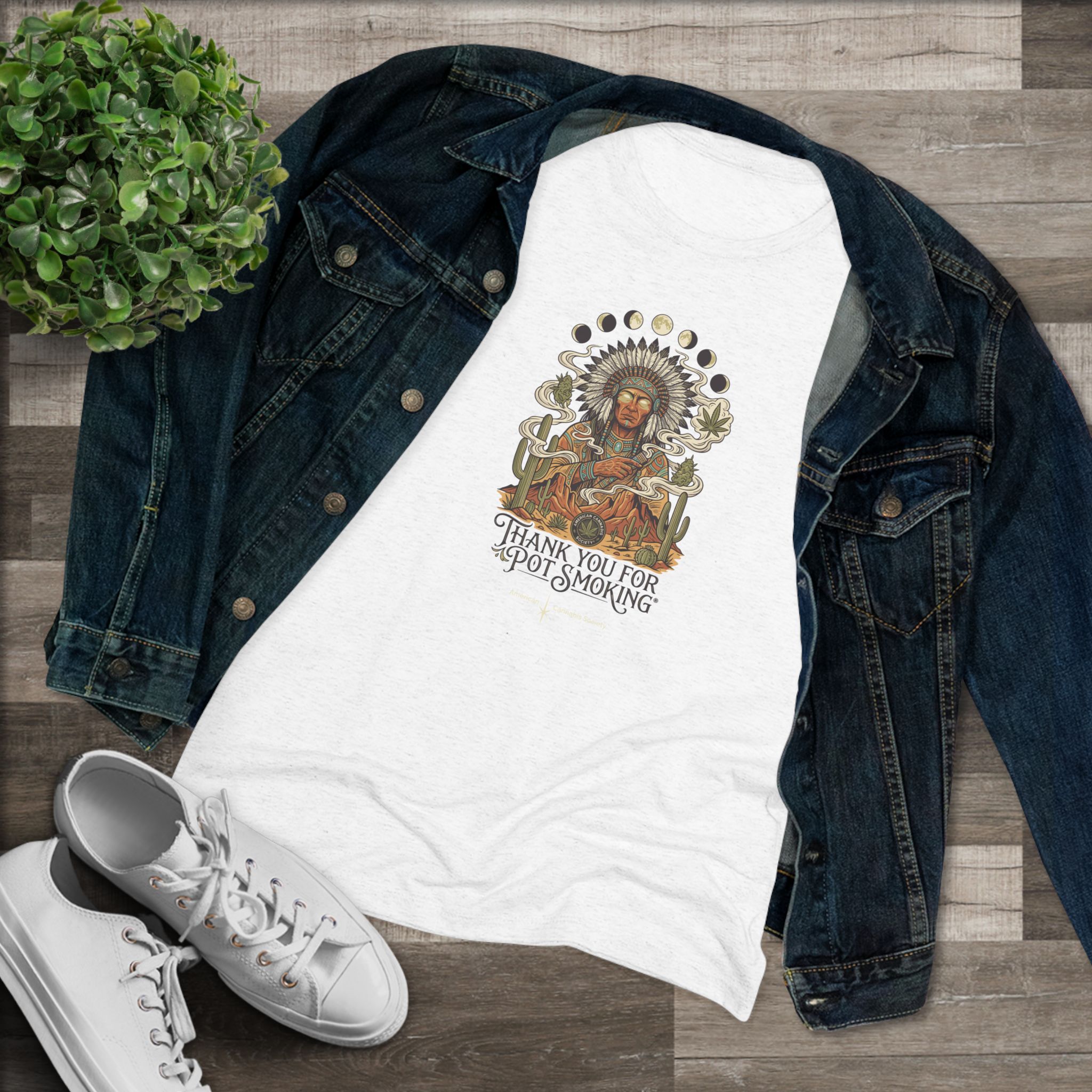 Thank You For Pot Smoking® Desert Chief Women's Tri-Blend Tee – Tri-Blend Heather White – view 3