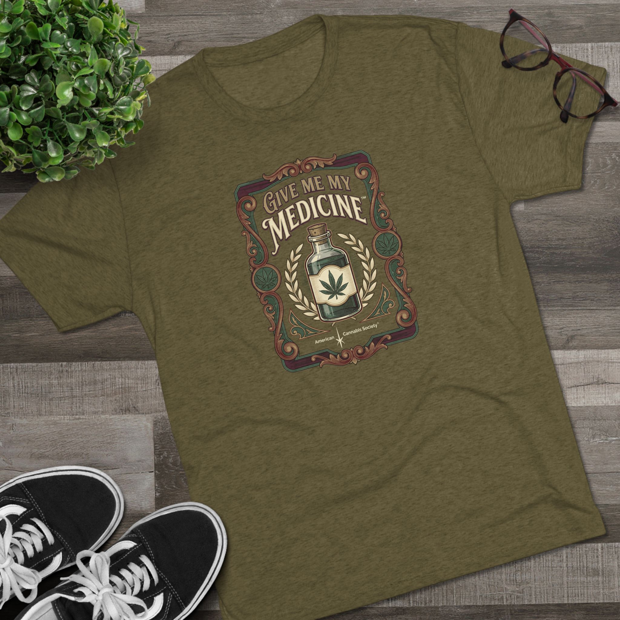 Give Me My Medicine™ Unisex Tri-Blend Crew Tee – Tri-Blend Military Green – view 3