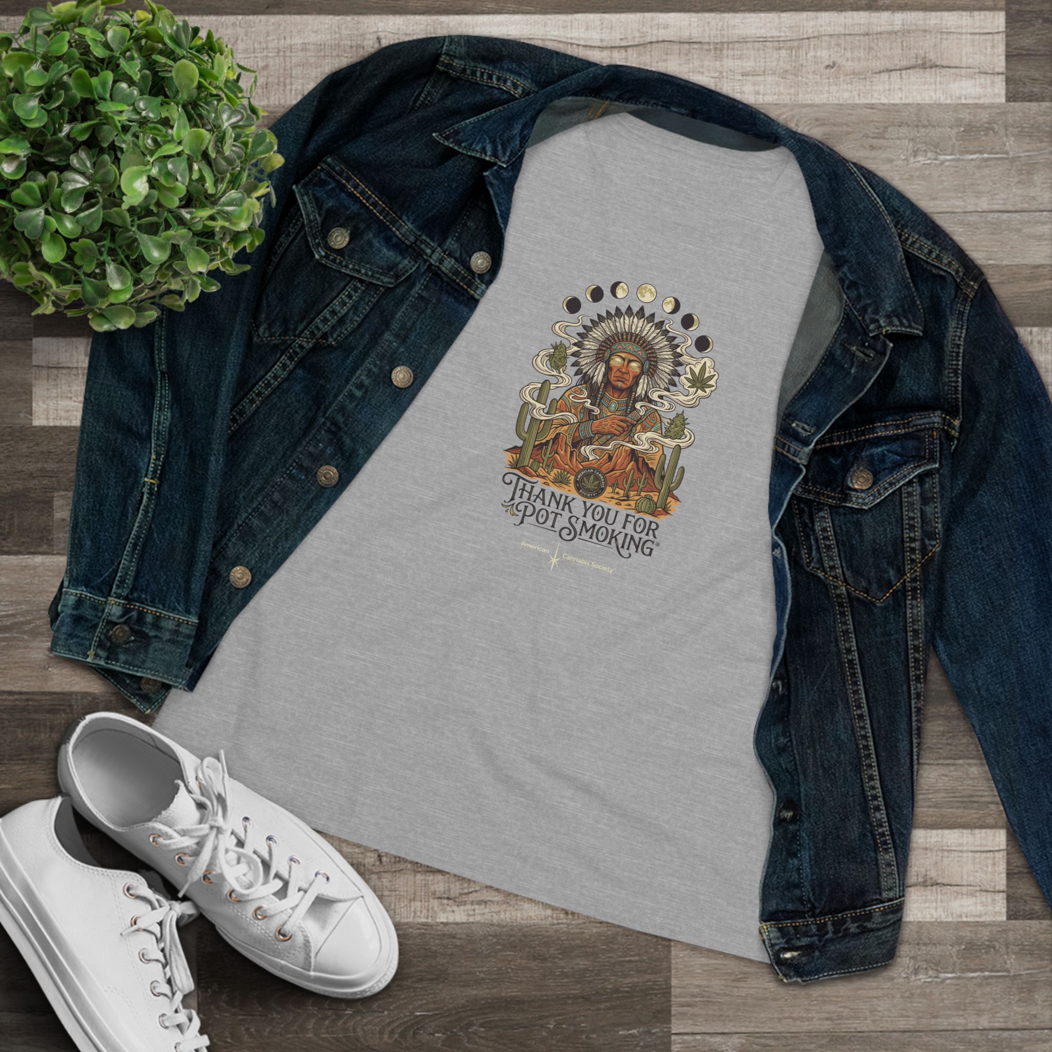 Thank You For Pot Smoking® Desert Chief Women's Relaxed Cotton Tee – Athletic Heather – view 3