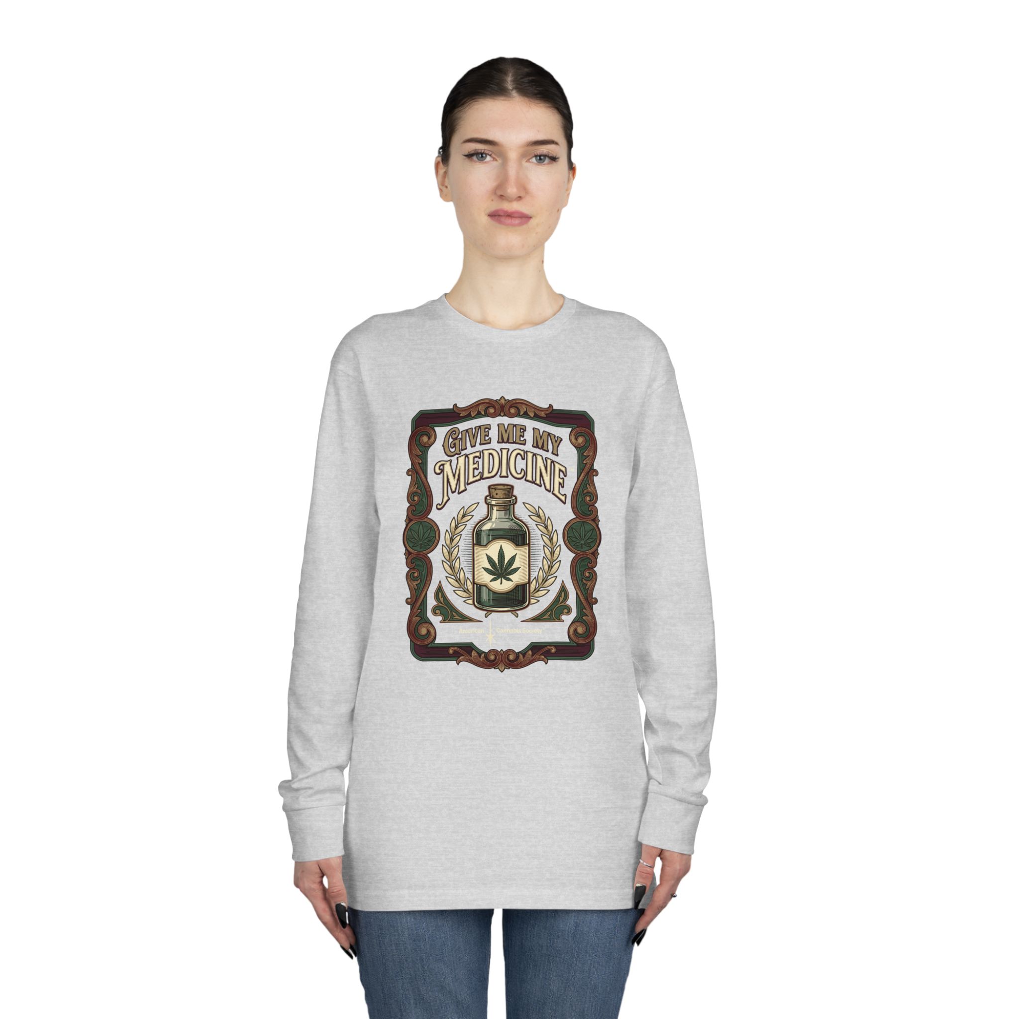 Give Me My Medicine™ Long Sleeve Crewneck Tee – Heather Grey – view 4