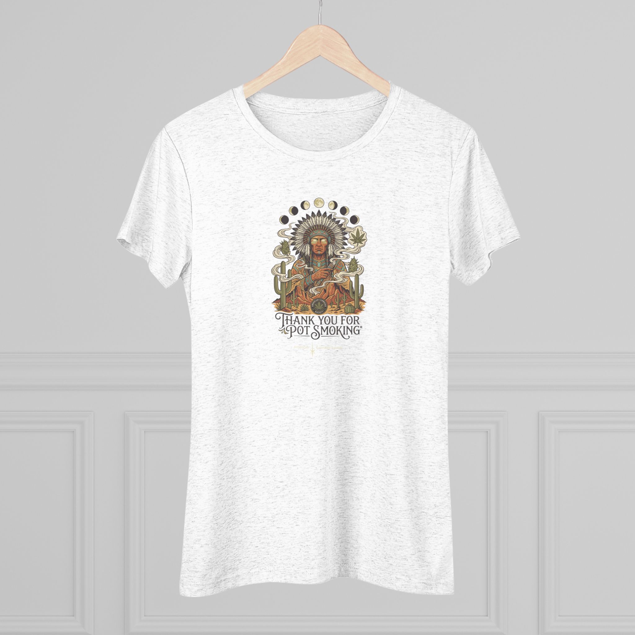 Thank You For Pot Smoking® Desert Chief Women's Tri-Blend Tee – Tri-Blend Heather White – view 4