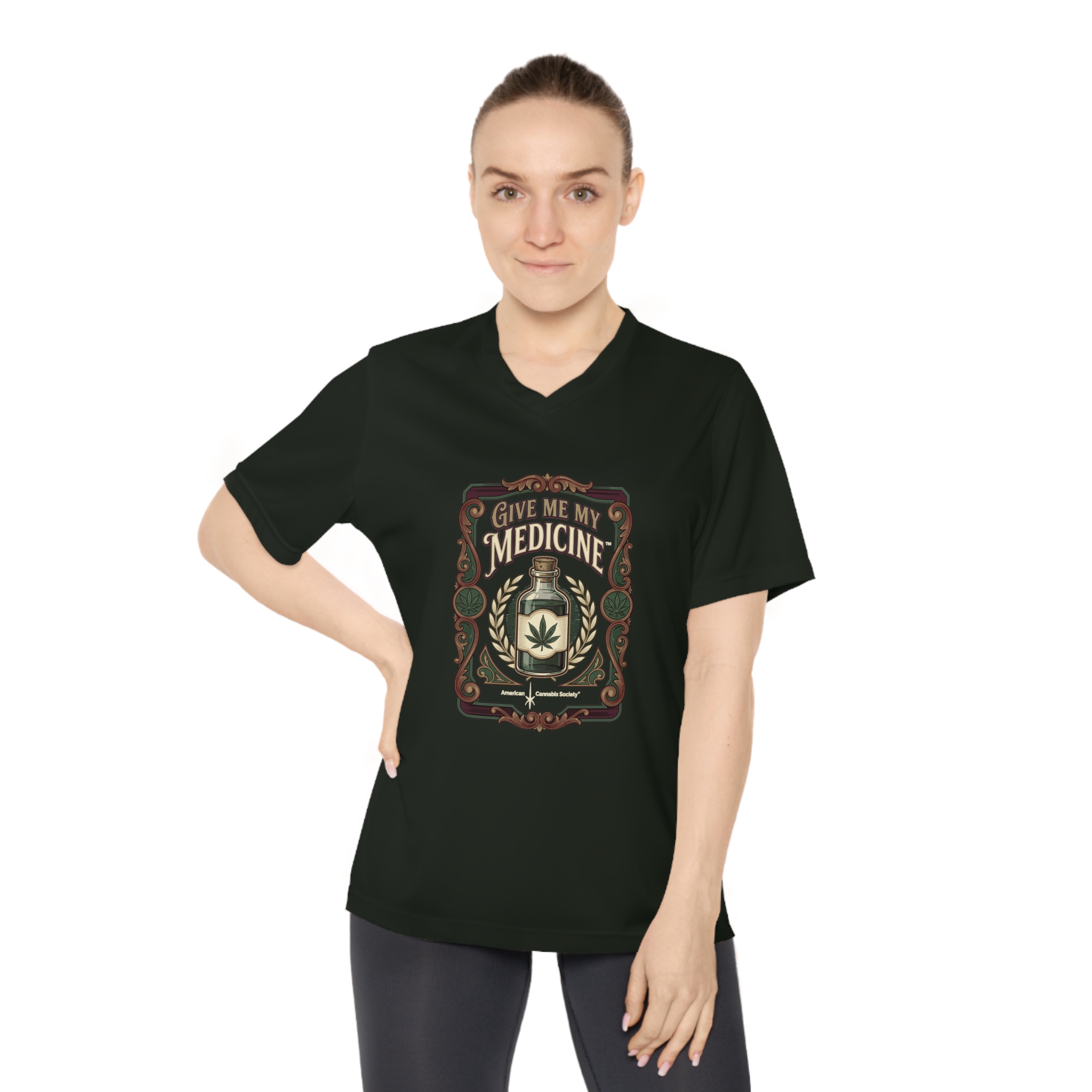 Give Me My Medicine Women's Performance V-Neck – Black – view 3