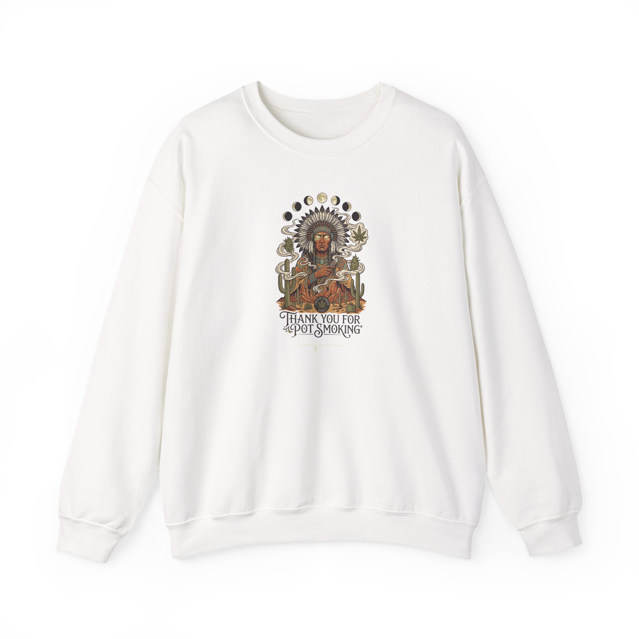 Thank You For Pot Smoking® Desert Chief Unisex Heavyweight Blend Crewneck – White