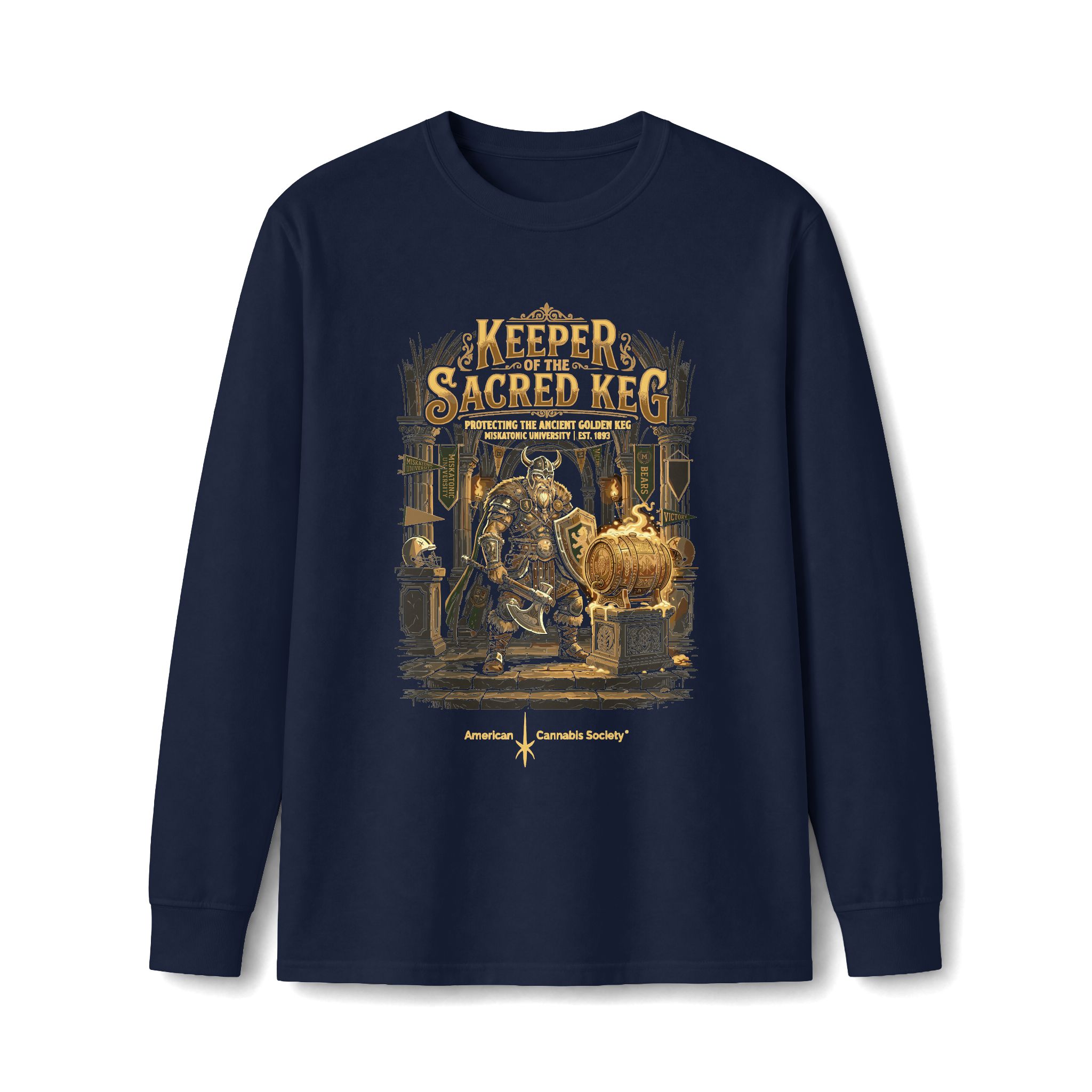 Keeper of the Sacred Keg Long Sleeve Tee – Navy