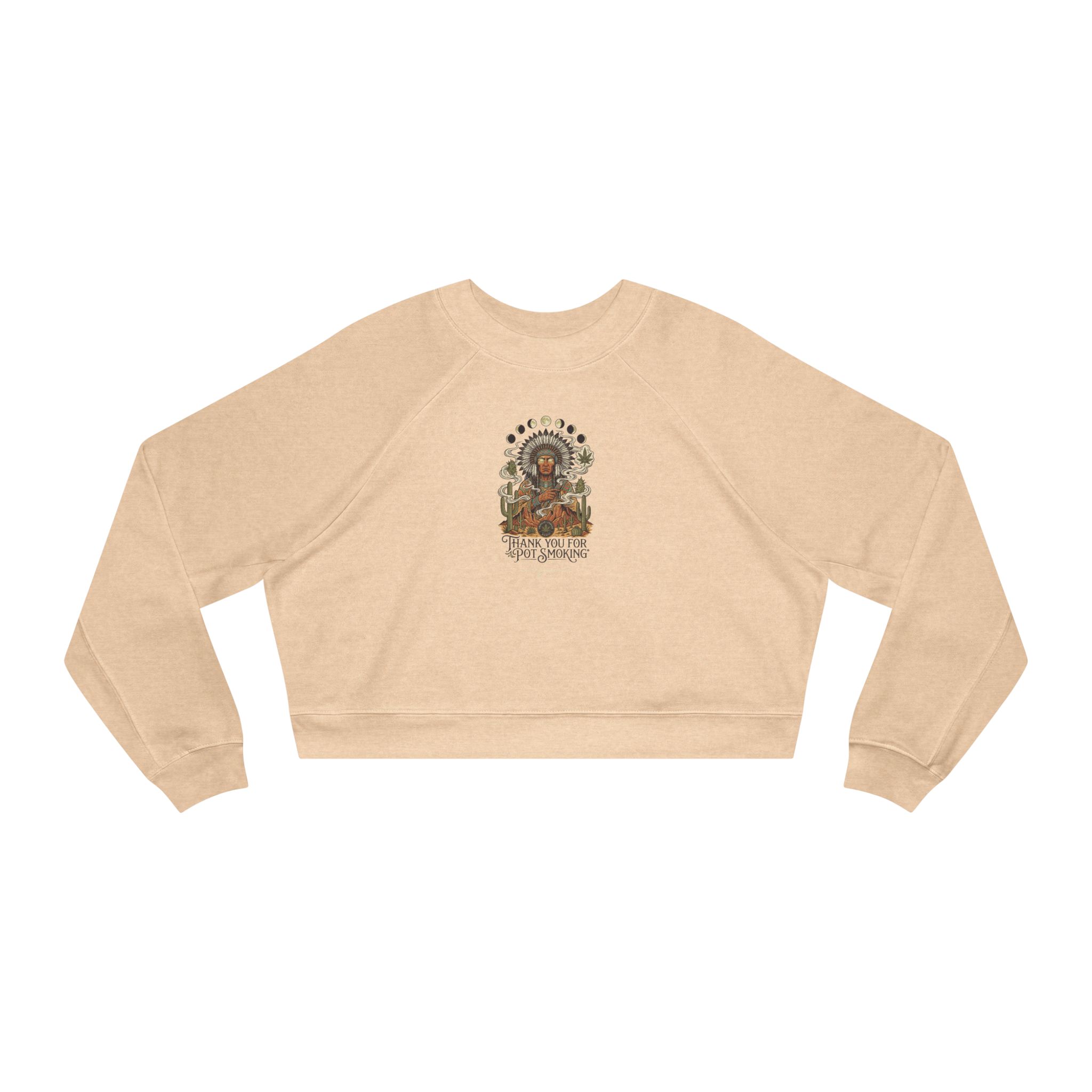Thank You For Pot Smoking® Desert Chief Women's Cropped Fleece Pullover – Heather Sand Dune