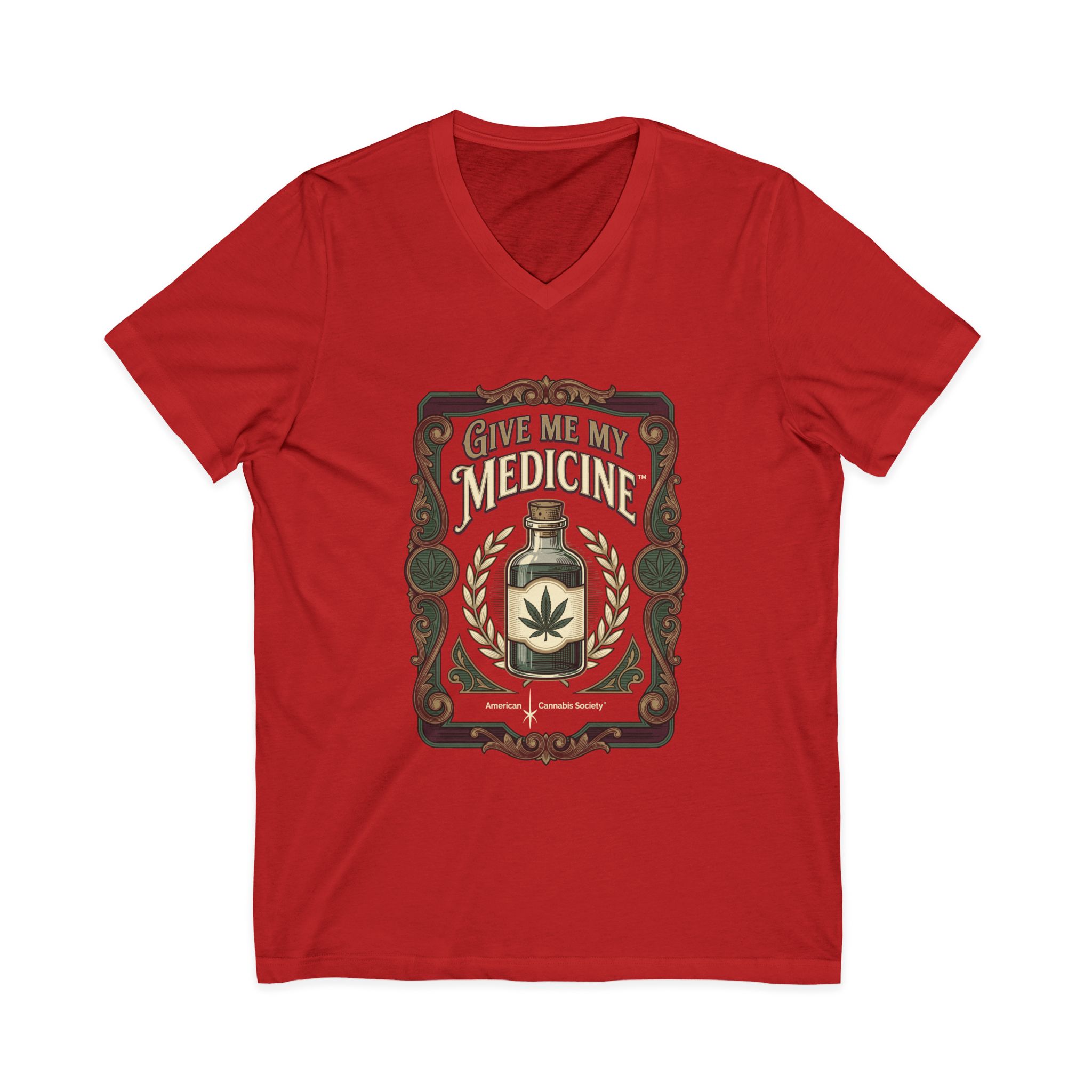 Give Me My Medicine™ Unisex Jersey V-Neck Tee – Red