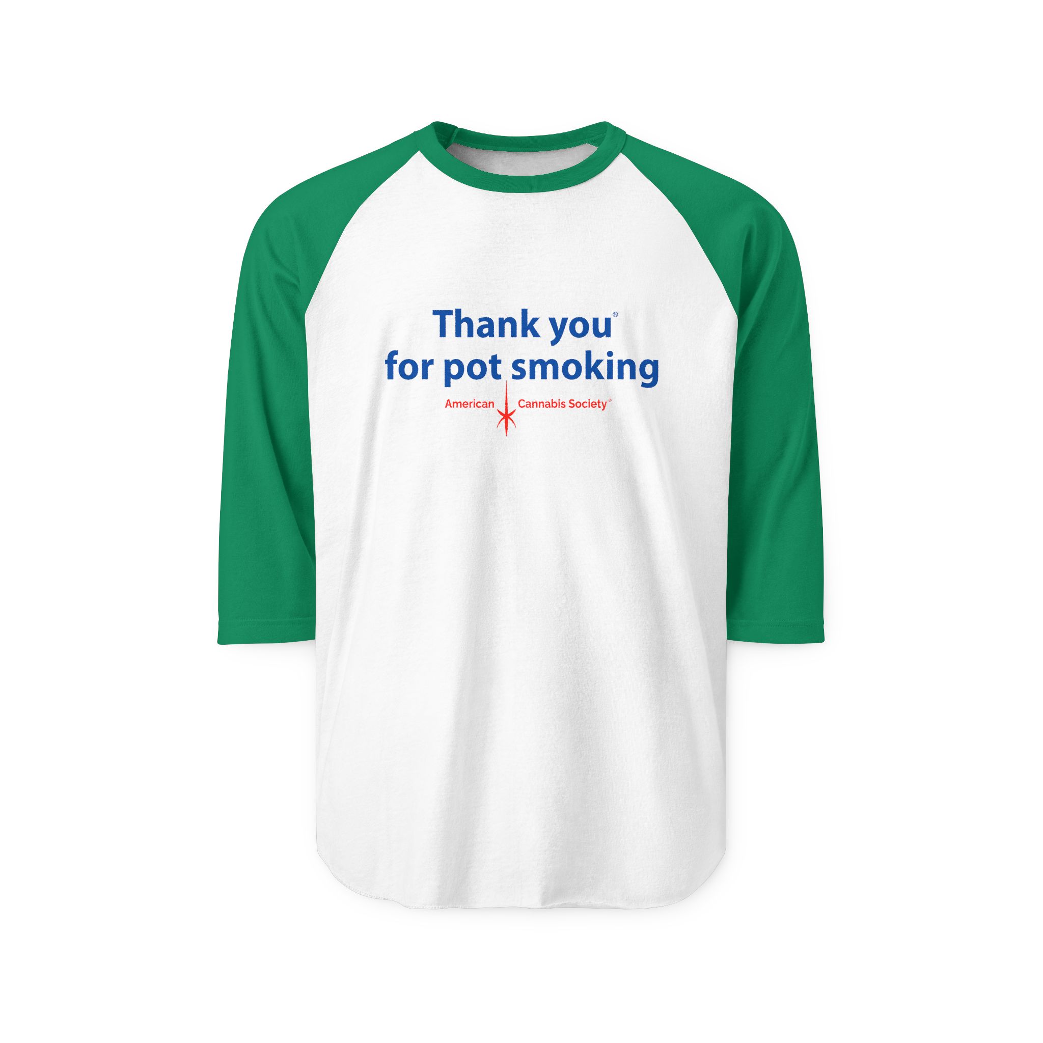 Thank You For Pot Smoking® 3/4 Sleeve Raglan Shirt – White/Kelly
