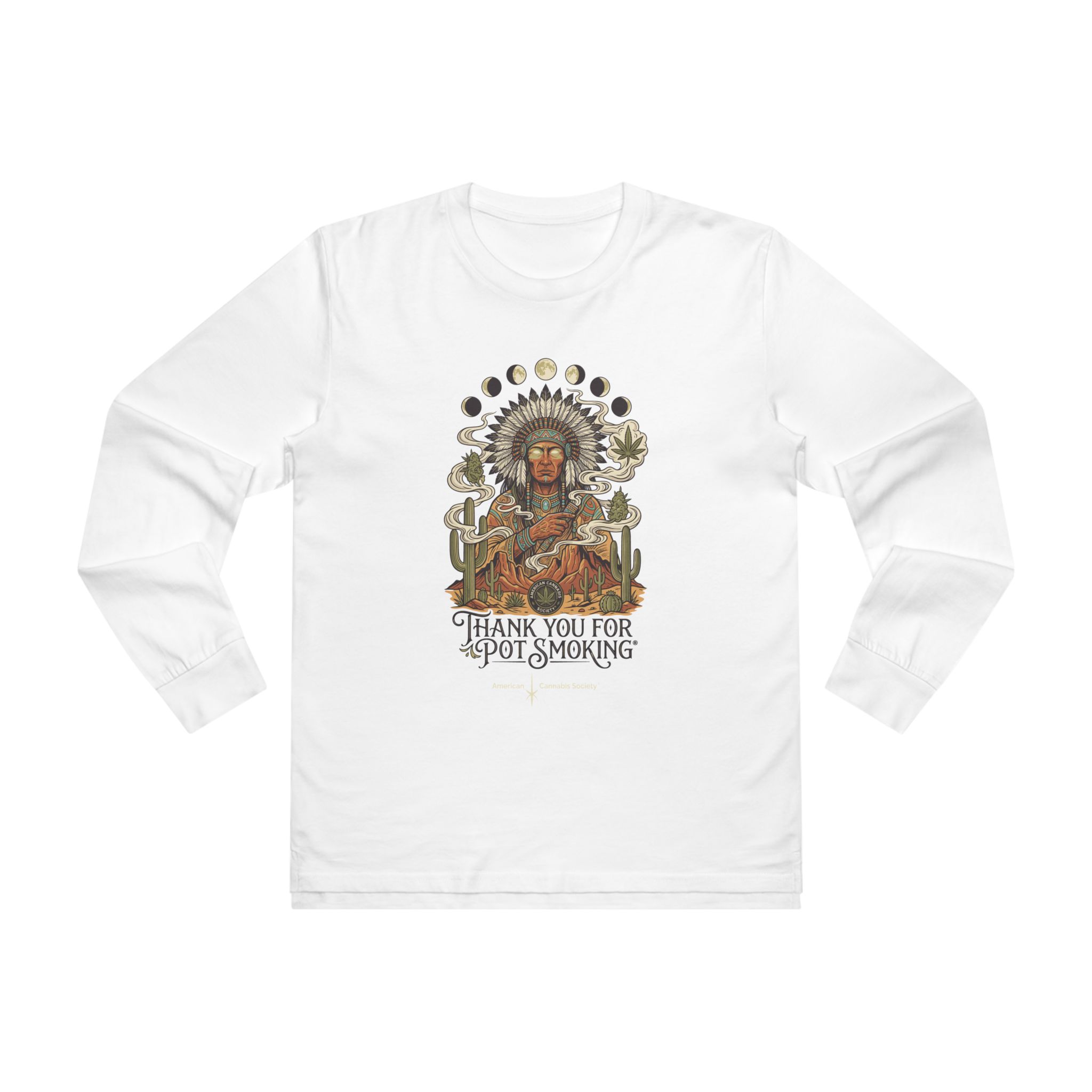 Thank You For Pot Smoking® Desert Chief Men's Relaxed Long Sleeve Tee – White
