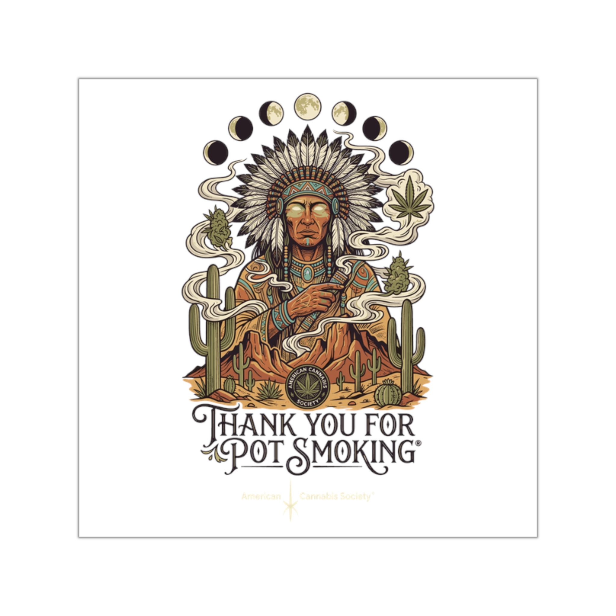 Thank You For Pot Smoking® Desert Chief Square Vinyl Sticker – 2" × 2"