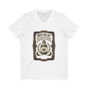 Give Me My Medicine™ Unisex Jersey V-Neck Tee – White