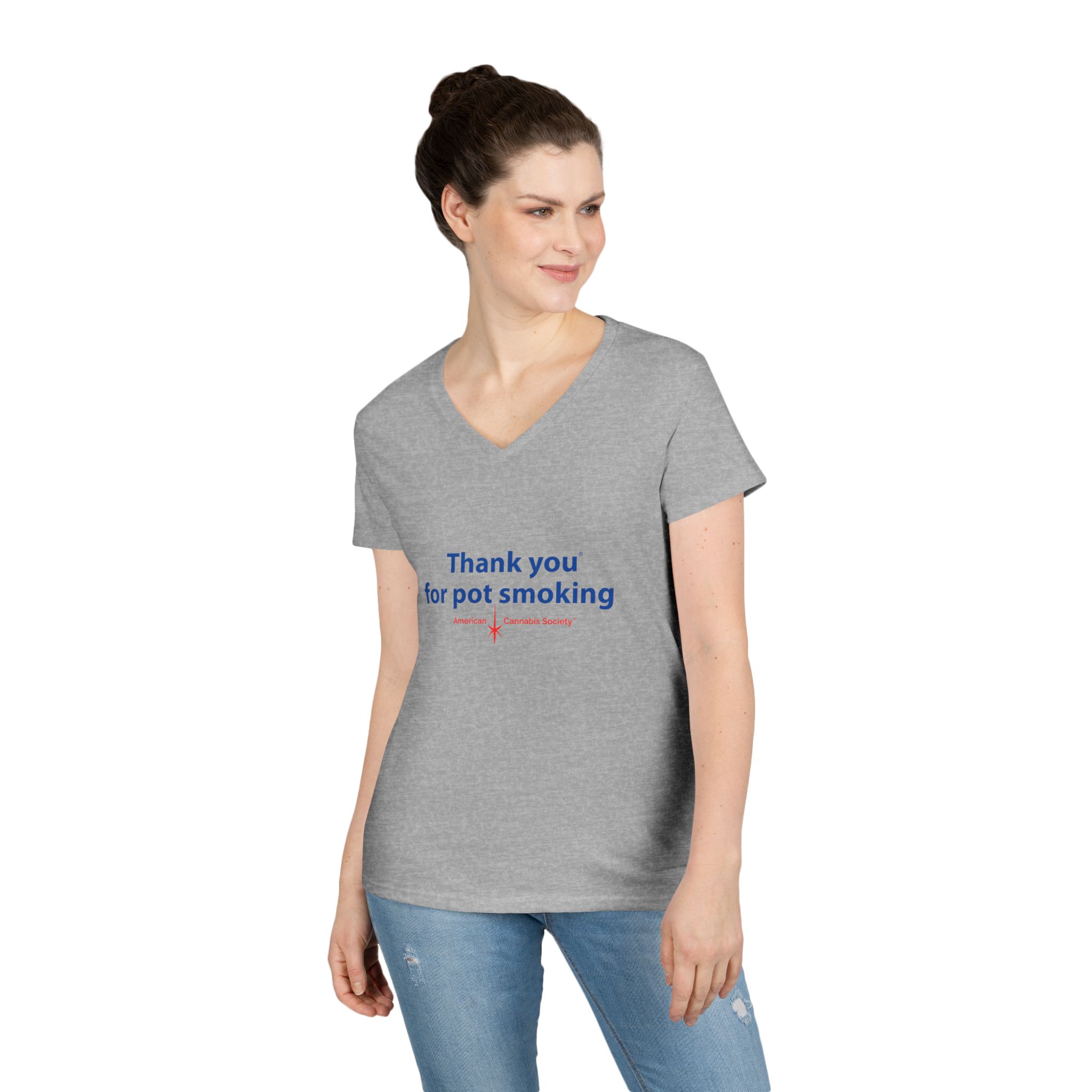 Thank You For Pot Smoking® Women's V-Neck Tee – Sport Grey view 3