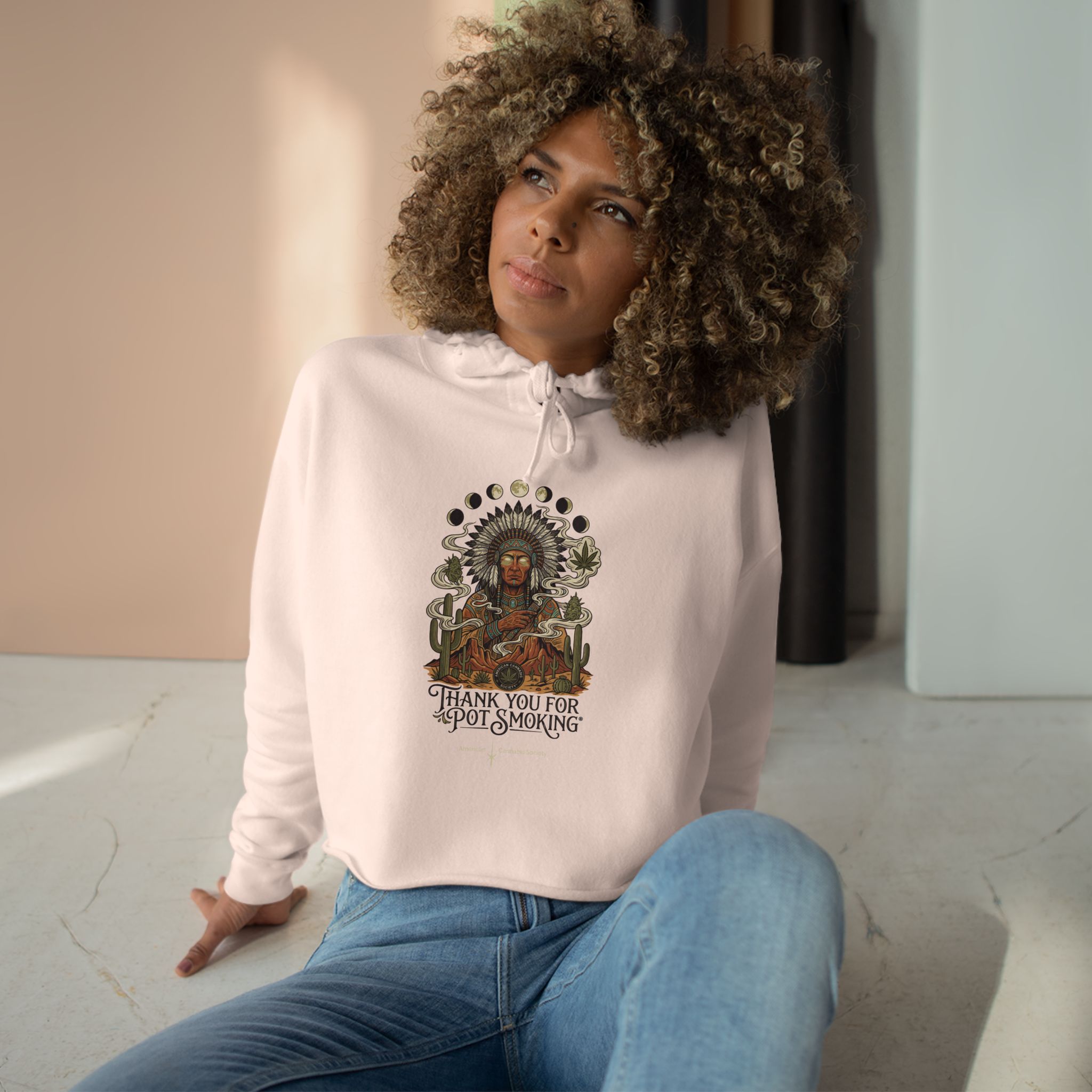 Thank You For Pot Smoking® Desert Chief Women's Crop Hoodie – Pale Pink – view 3
