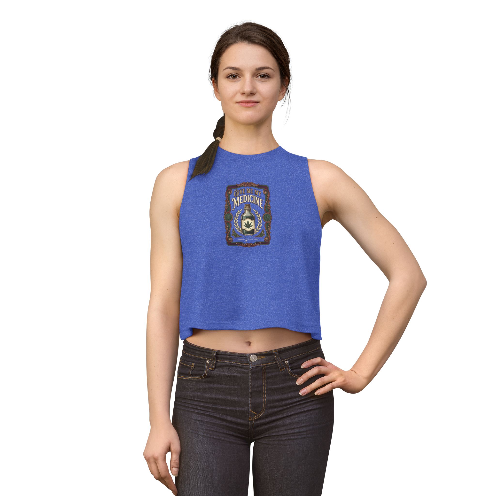 Give Me My Medicine™ Women's Relaxed Crop Top – Heather True Royal – view 3