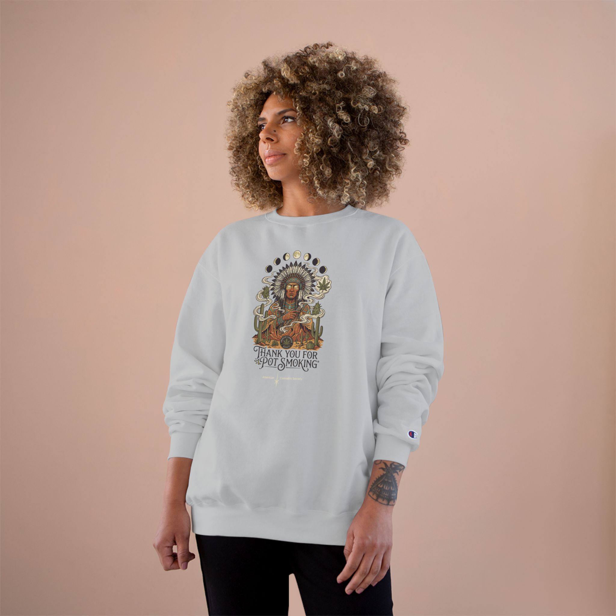 Thank You For Pot Smoking® Desert Chief Heavyweight Crewneck Sweatshirt – Light Steel – view 4