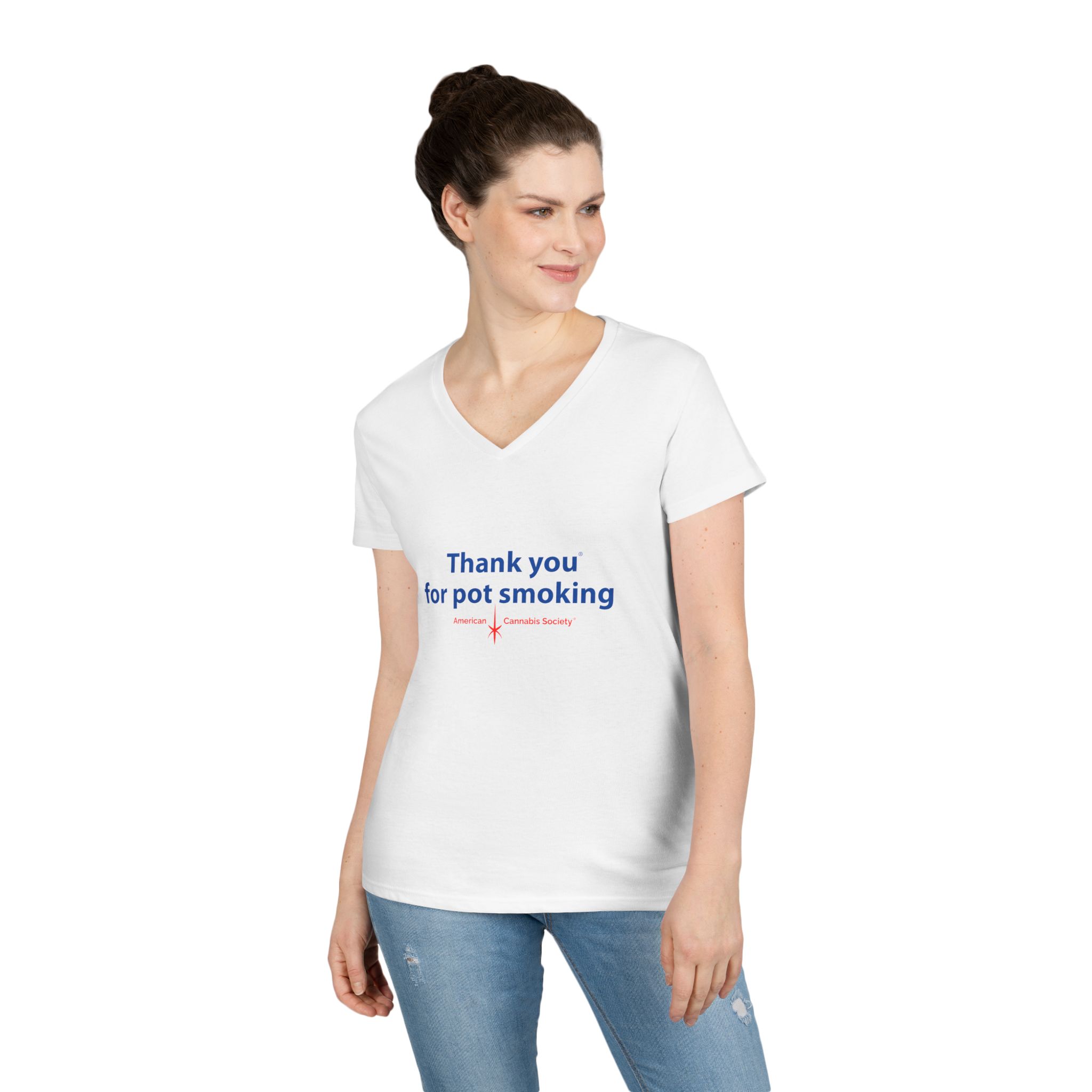 Thank You For Pot Smoking® Women's V-Neck Tee – White view 3