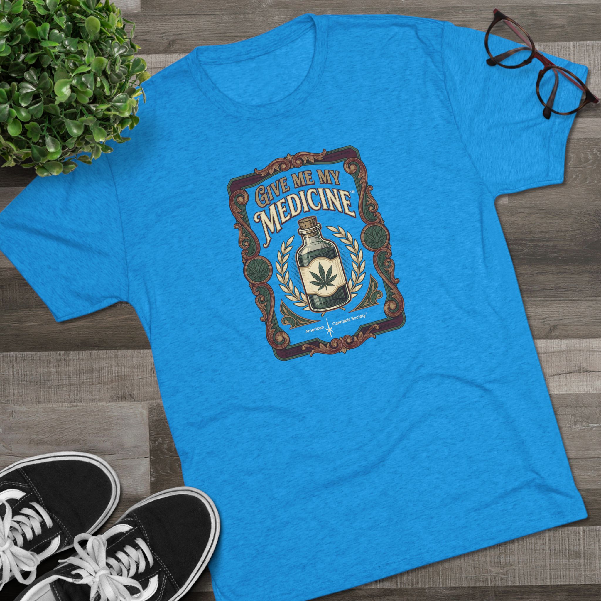 Give Me My Medicine™ Unisex Tri-Blend Crew Tee – Tri-Blend Vintage Turquoise – view 3