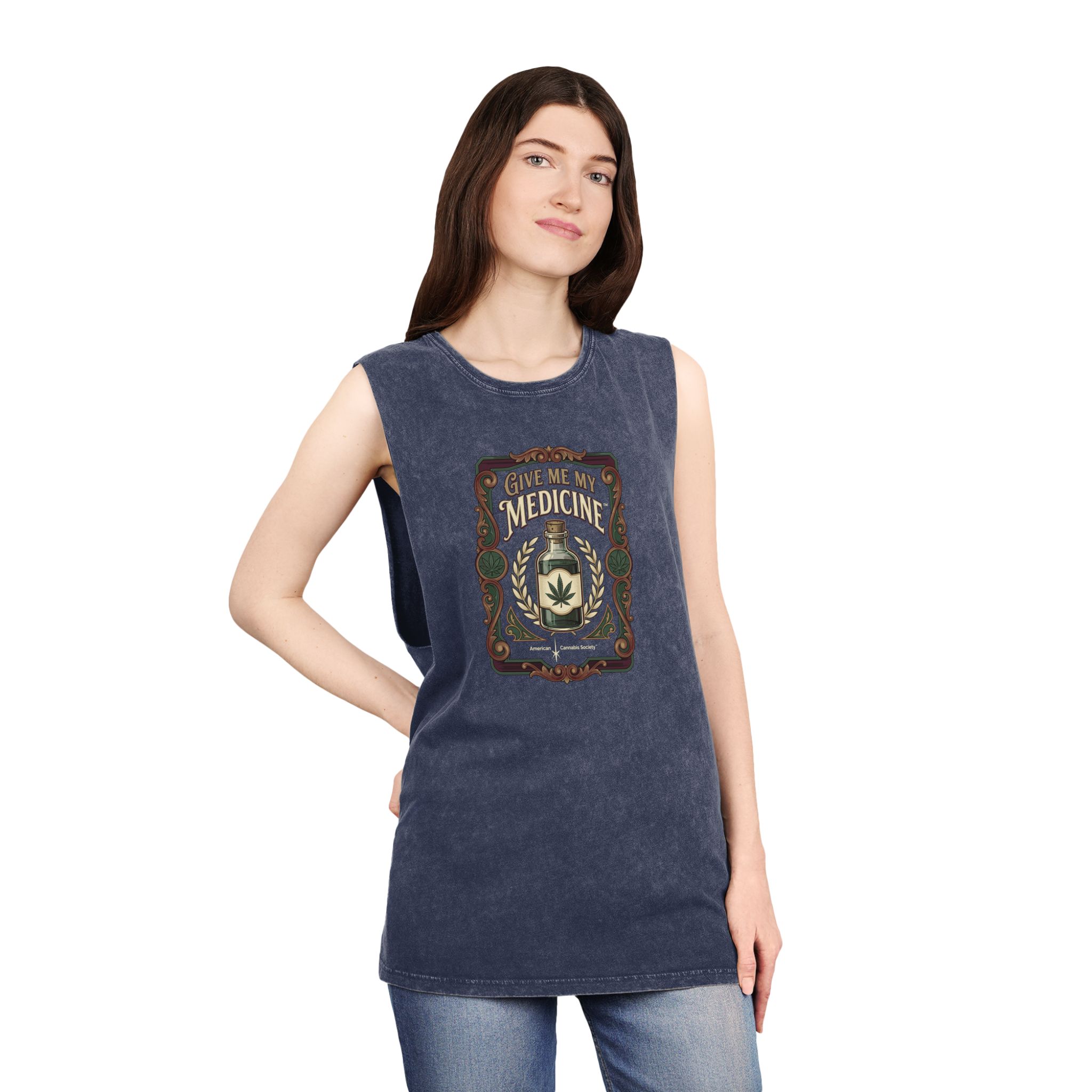 Give Me My Medicine™ Unisex Stonewash Tank Top – Blue Stone – view 4