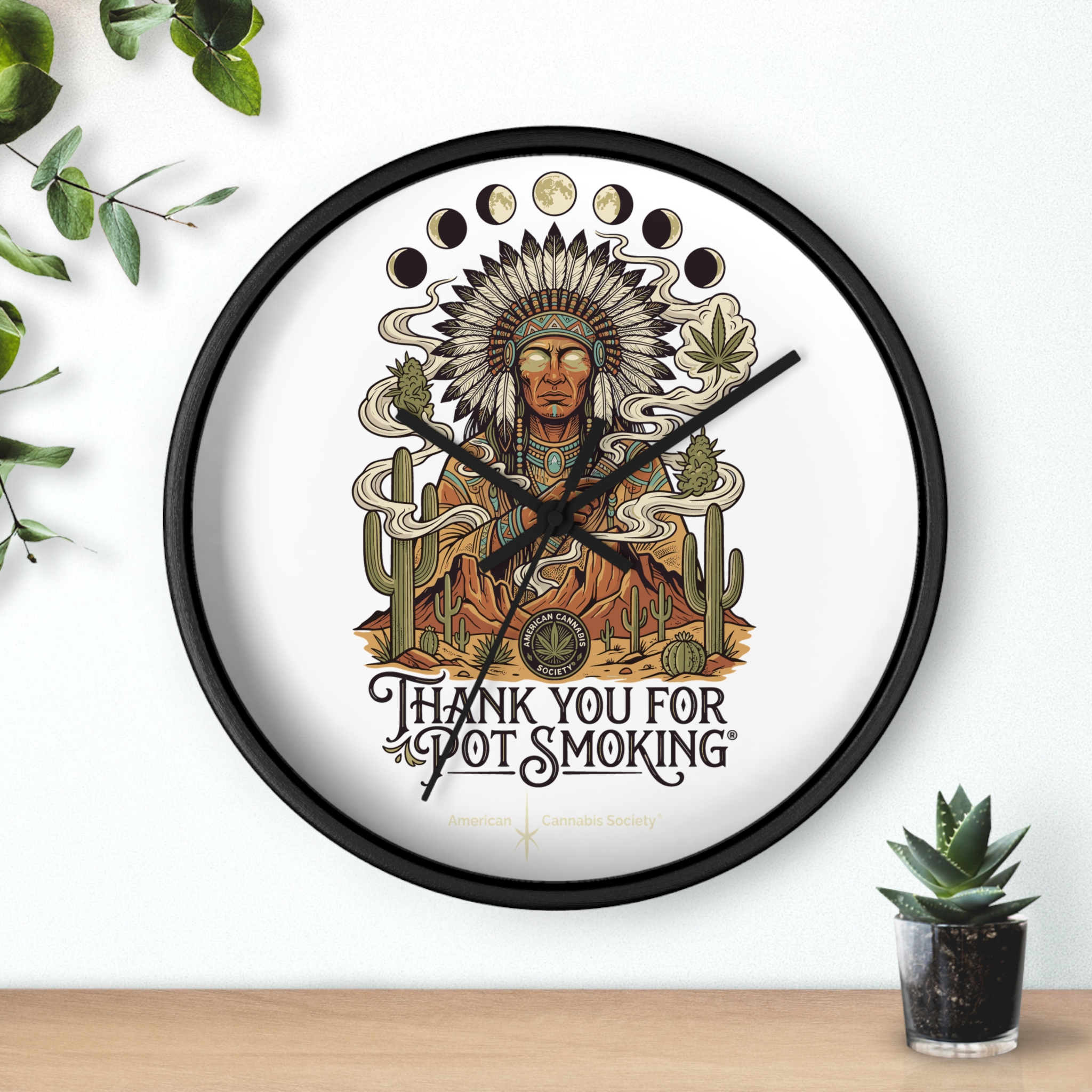 Thank You For Pot Smoking® Desert Chief Wall Clock – Black Base – view 3