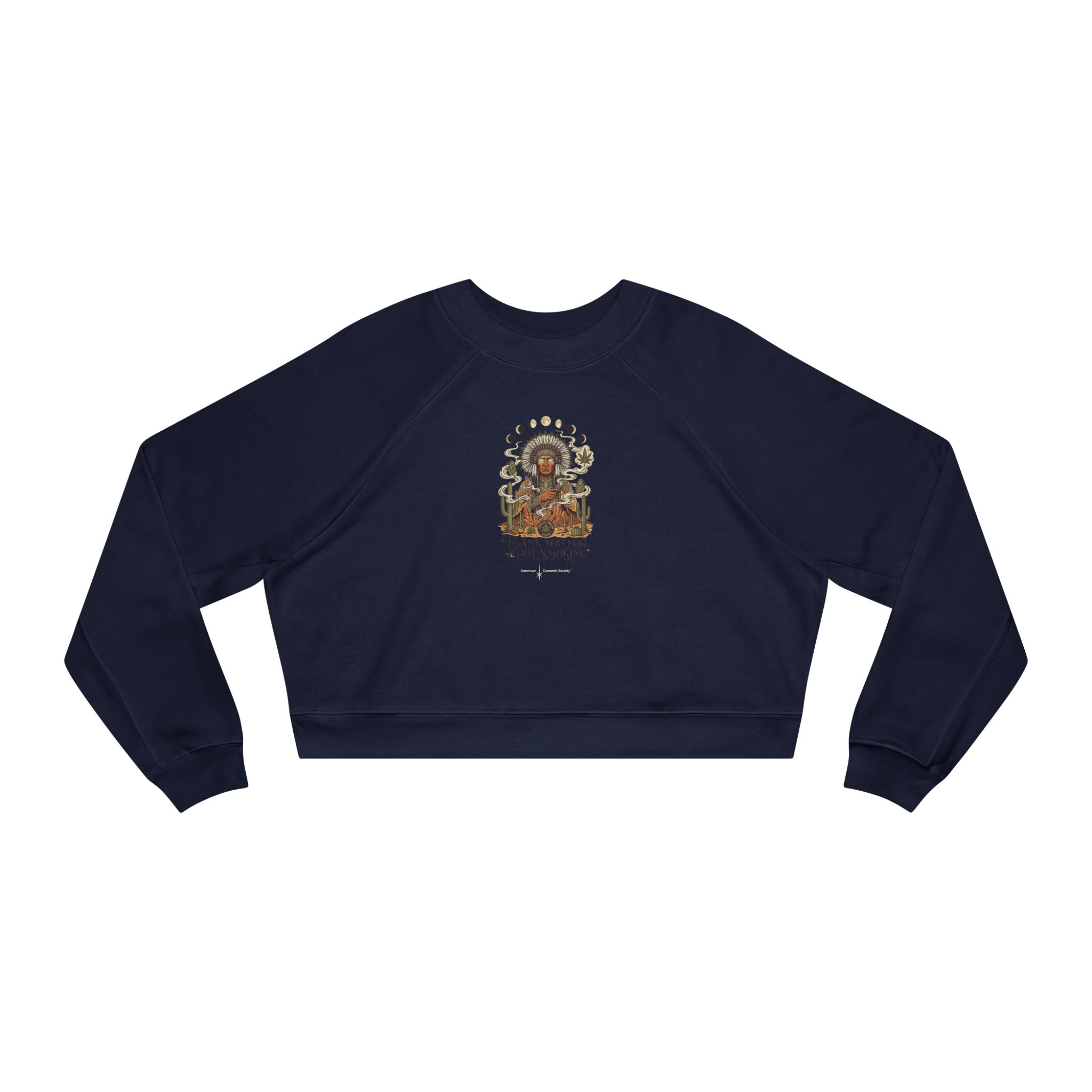Thank You For Pot Smoking® Desert Chief Women's Cropped Fleece Pullover – Navy