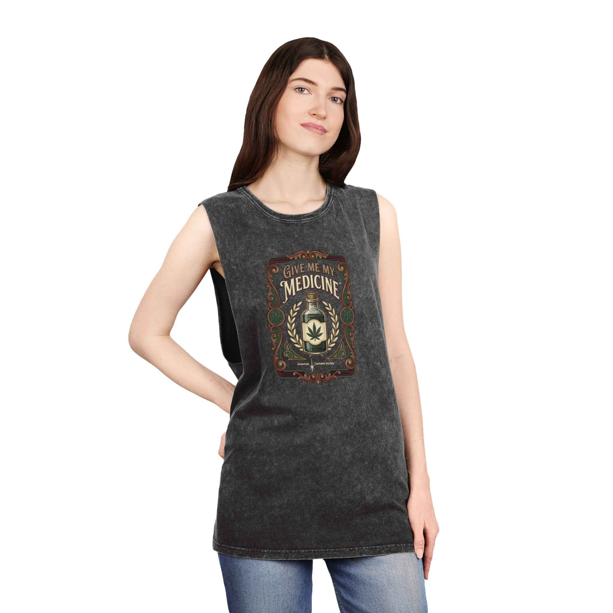 Give Me My Medicine™ Unisex Stonewash Tank Top – Black Stone – view 4