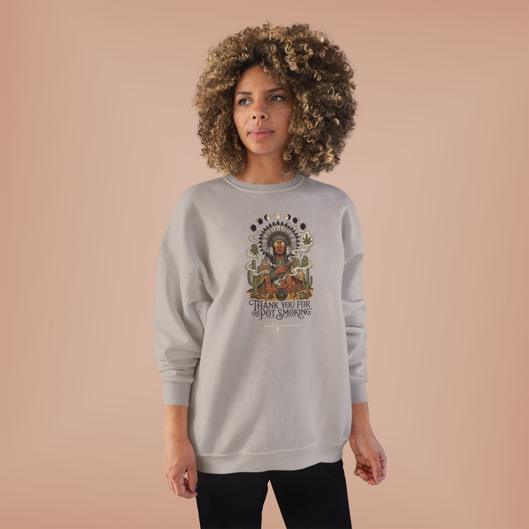 Thank You For Pot Smoking® Desert Chief Unisex Crewneck Sweatshirt – Sand – view 3