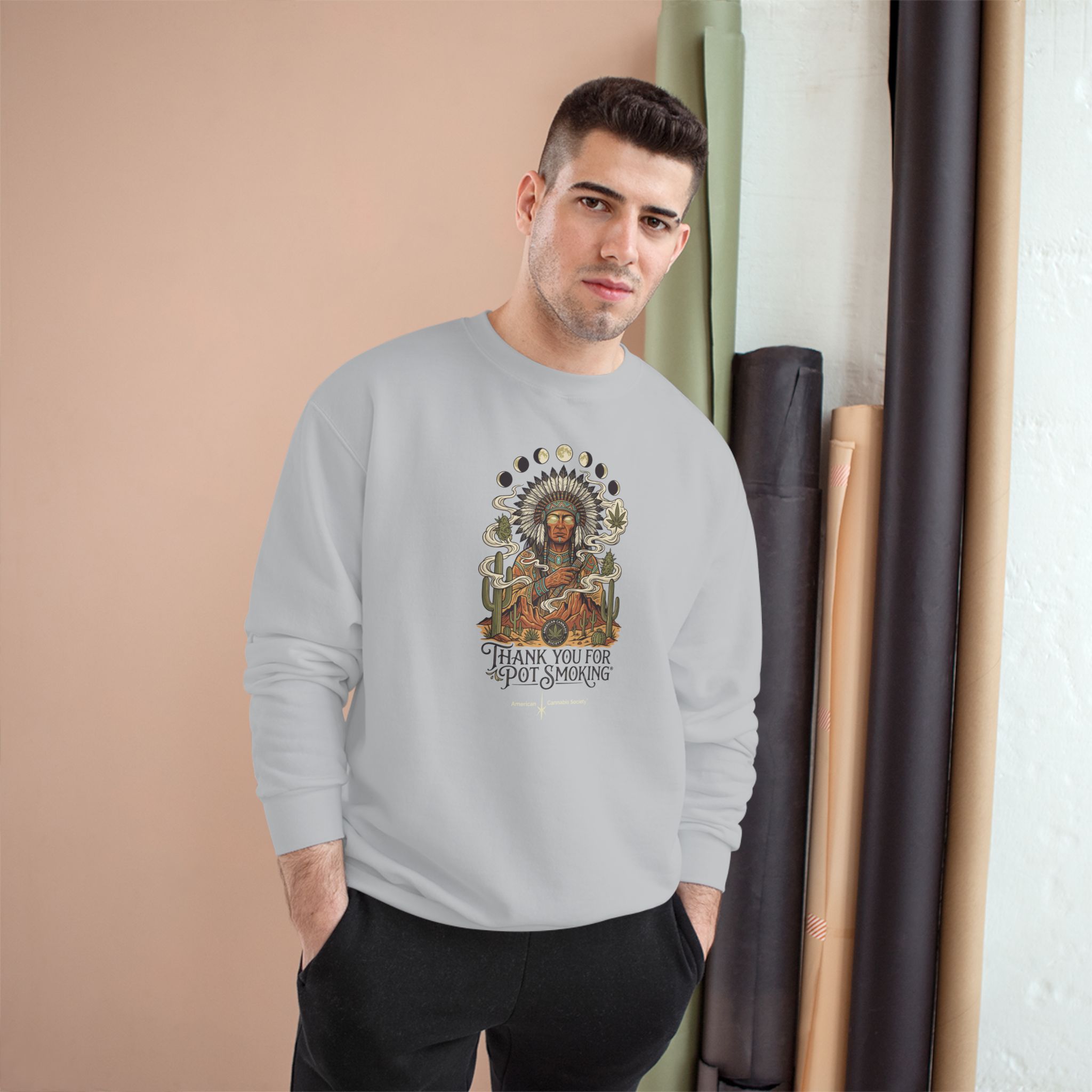 Thank You For Pot Smoking® Desert Chief Heavyweight Crewneck Sweatshirt – Light Steel – view 3