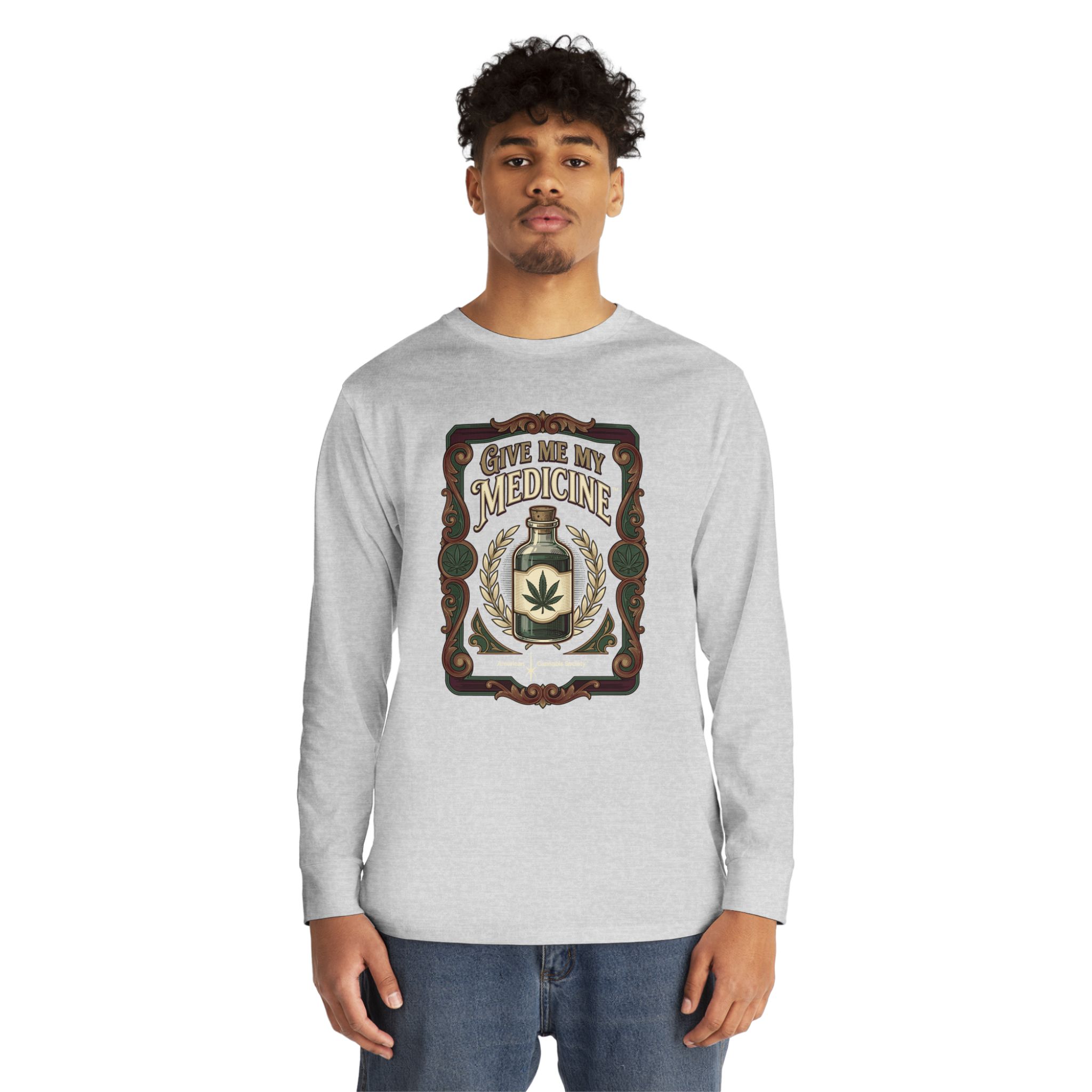 Give Me My Medicine™ Long Sleeve Crewneck Tee – Heather Grey – view 3