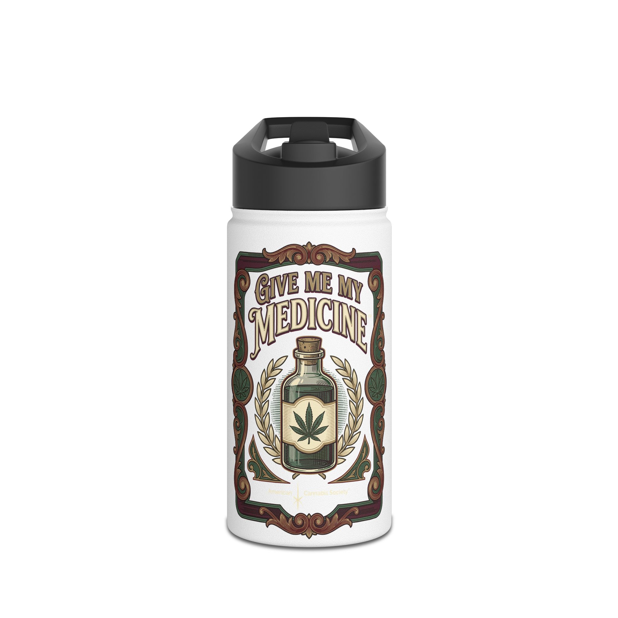 Give Me My Medicine™ Stainless Steel Bottle, Standard Lid – White