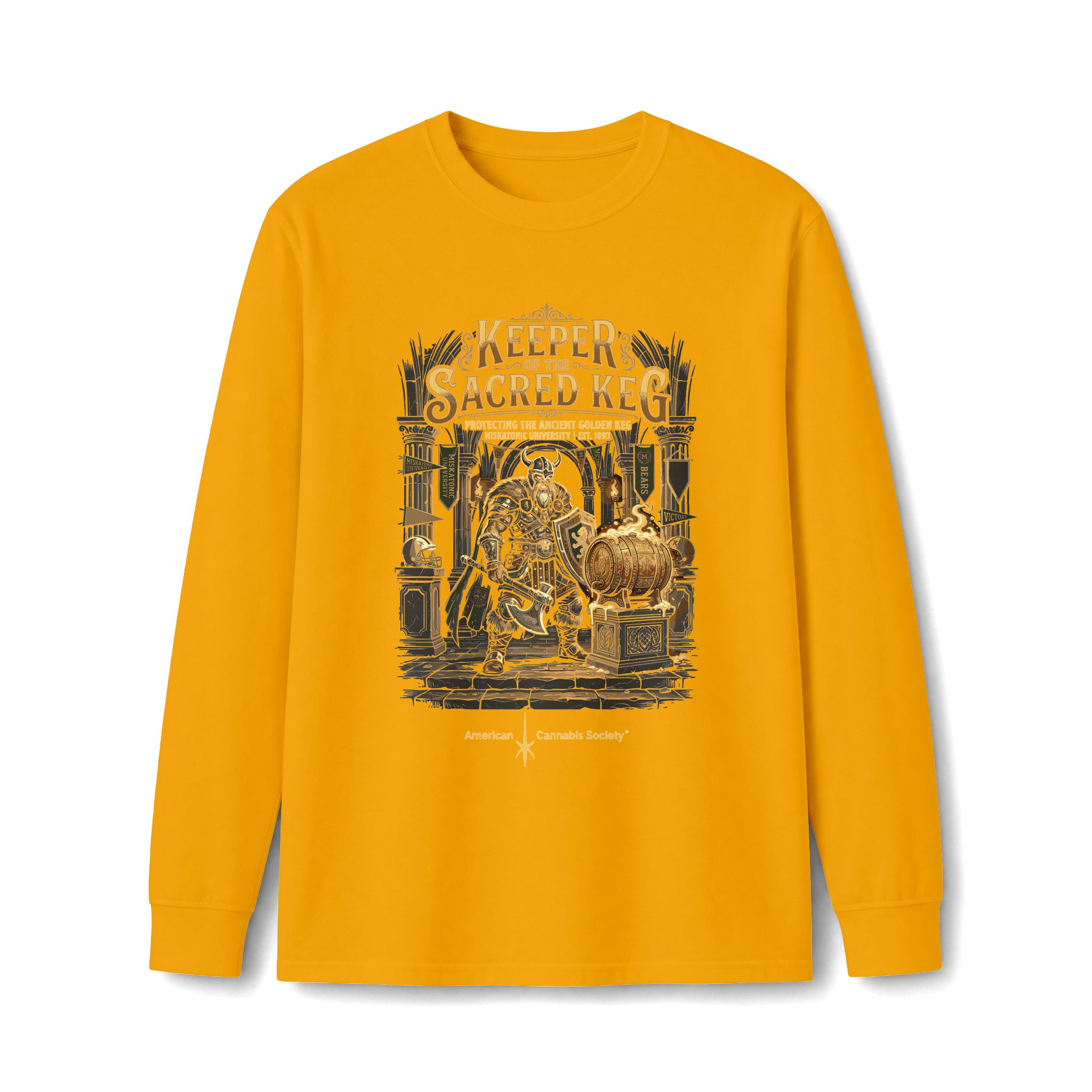 Keeper of the Sacred Keg Long Sleeve Tee – Gold