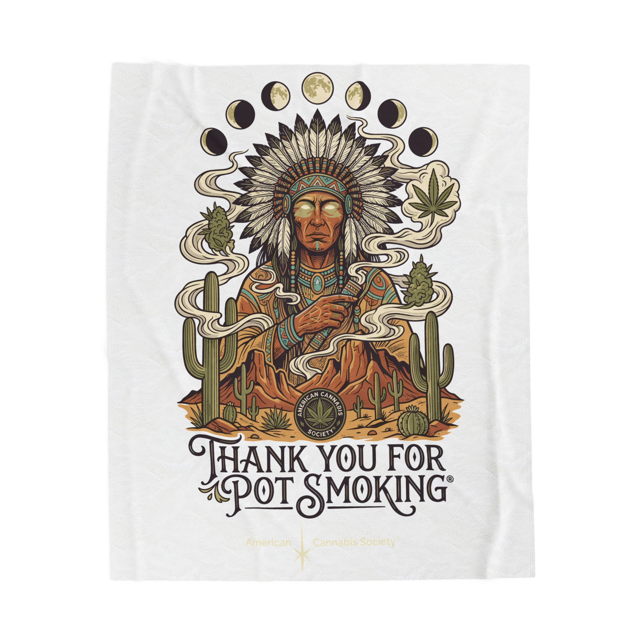 Thank You For Pot Smoking® Desert Chief Velveteen Plush Blanket – 50" × 60"