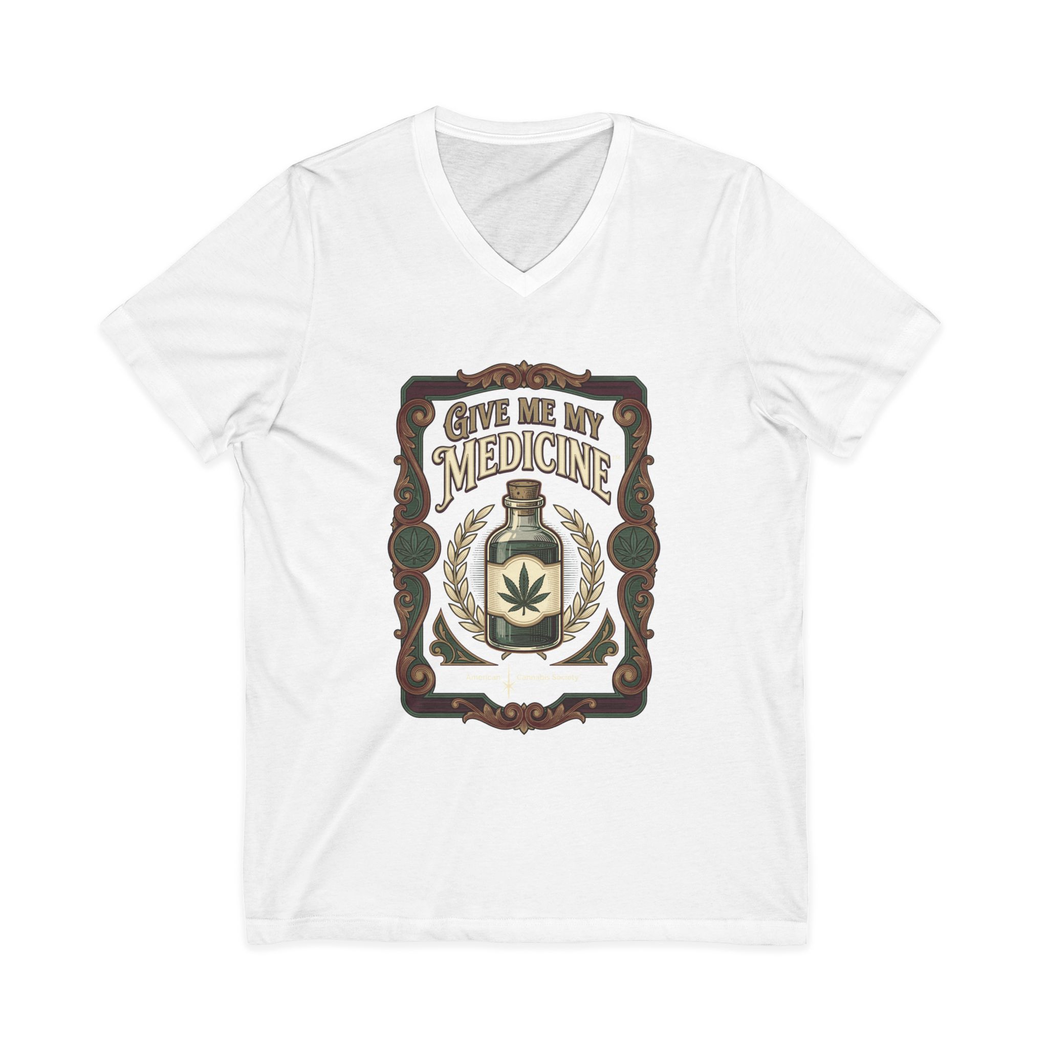 Give Me My Medicine™ Unisex Jersey V-Neck Tee – White