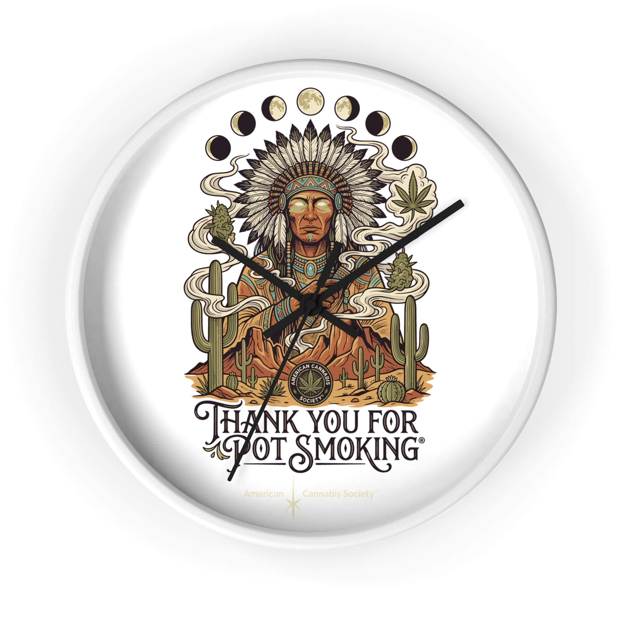 Thank You For Pot Smoking® Desert Chief Wall Clock – White Base