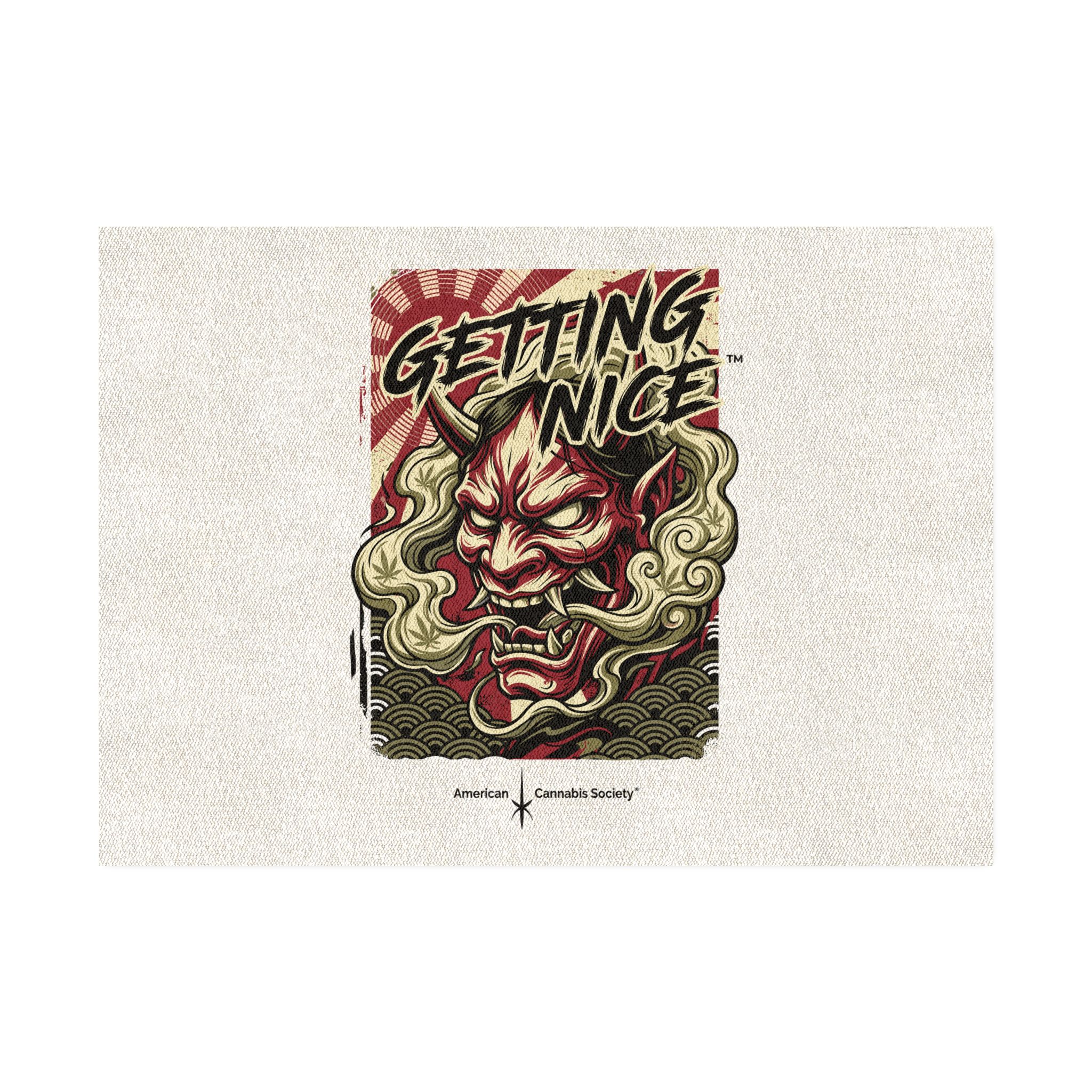 Getting Nice™ Oni Mask Rug — American Cannabis Society® Japanese Demon Mask Floor Rug