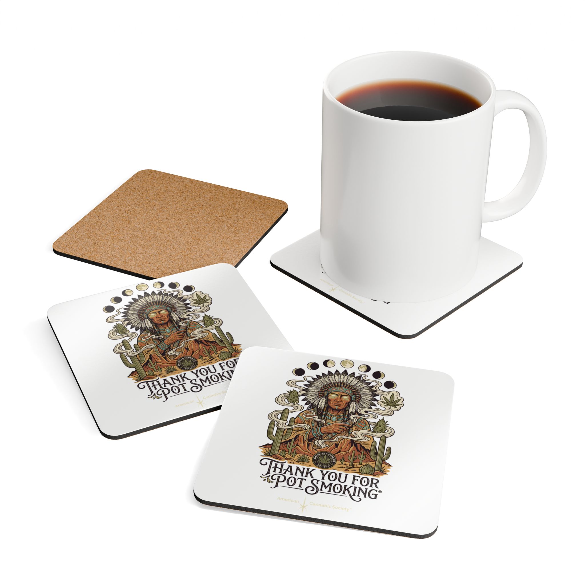 Thank You For Pot Smoking® Desert Chief Cork-Back Coaster Set – 3.75" × 3.75" – view 4