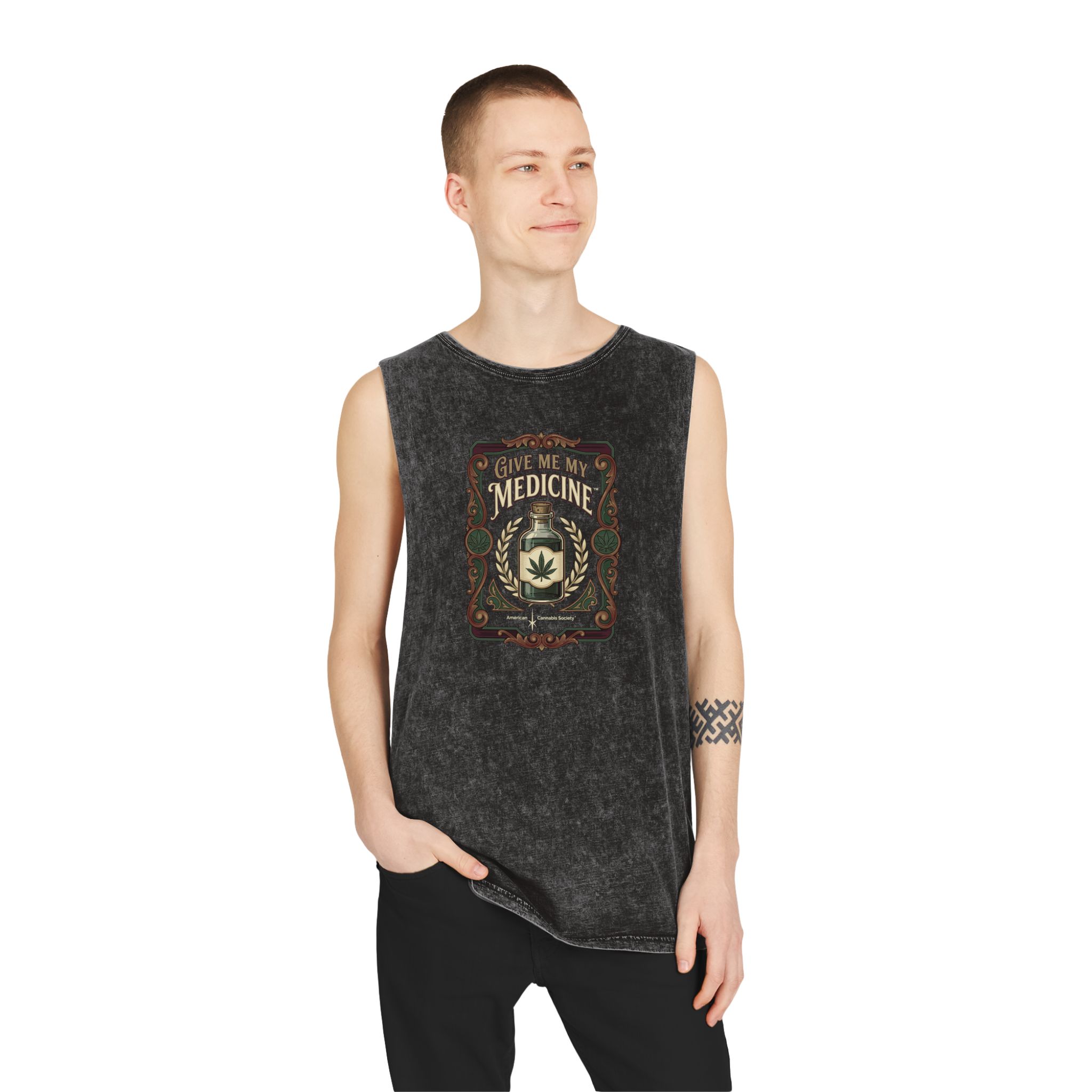 Give Me My Medicine™ Unisex Stonewash Tank Top – Black Stone – view 3