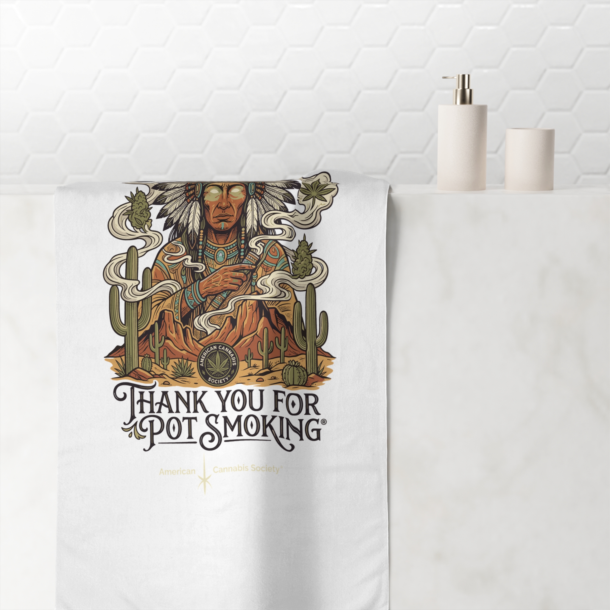 Thank You For Pot Smoking® Desert Chief Mink-Cotton Towel – White – view 4